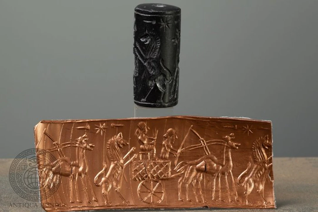 Mesopotamian Stone Black Stone Cylinder Seal – Chariot