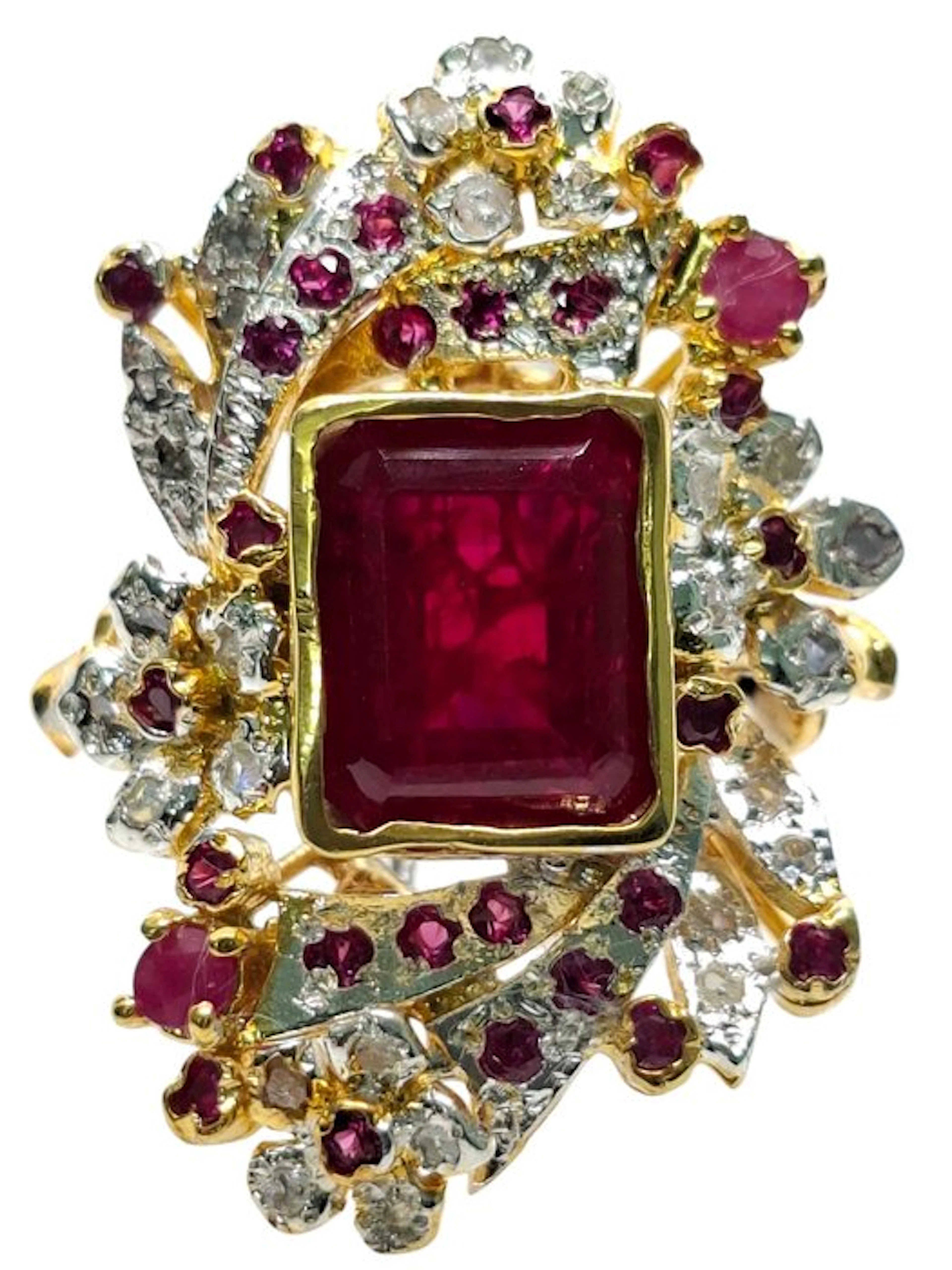 No reserve price - Ring - 9 kt. Silver, Yellow gold Ruby - Mixed gemstones