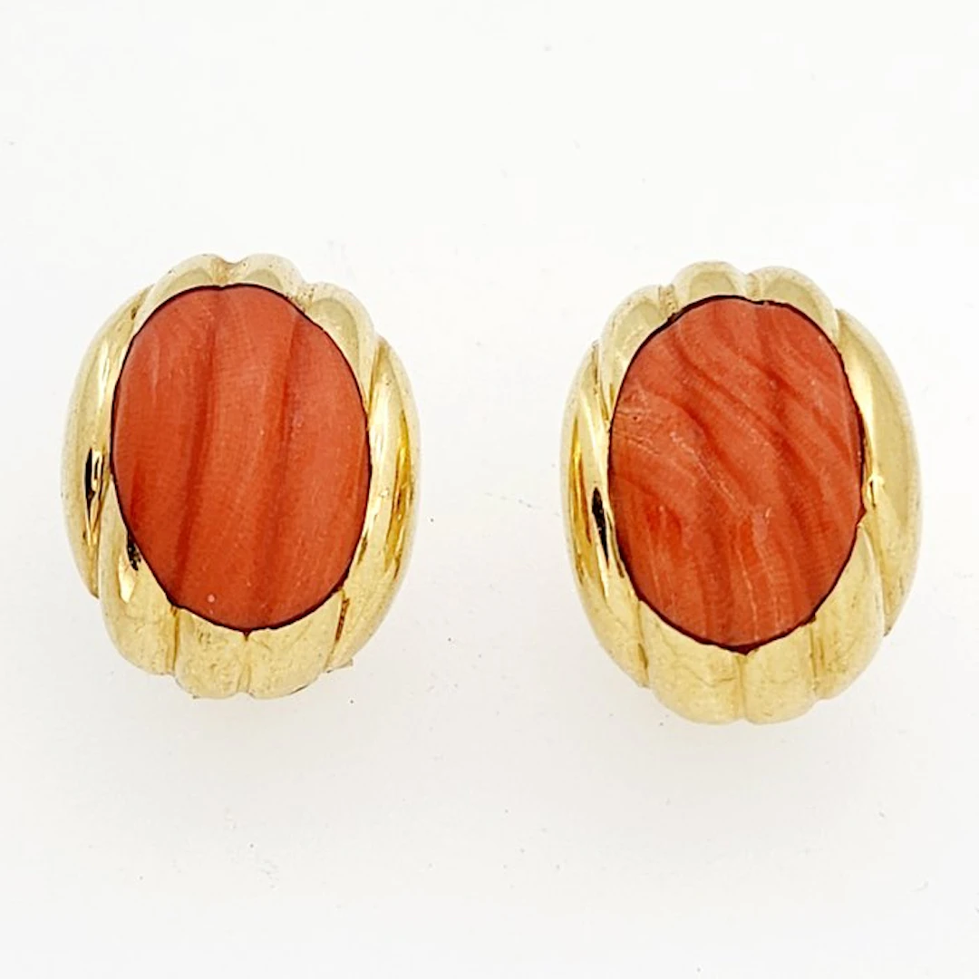 Earrings - 18 kt. Yellow gold Coral