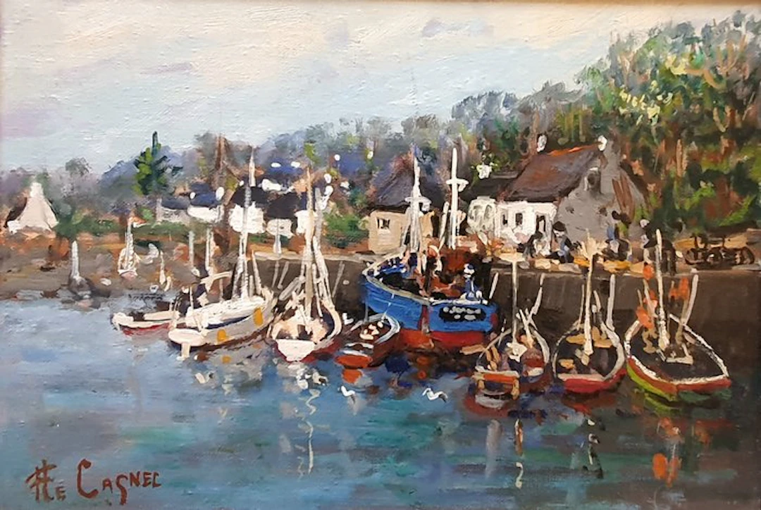 Ecole française (XX), Signé F. Casnec - Le port breton dans le Finistère