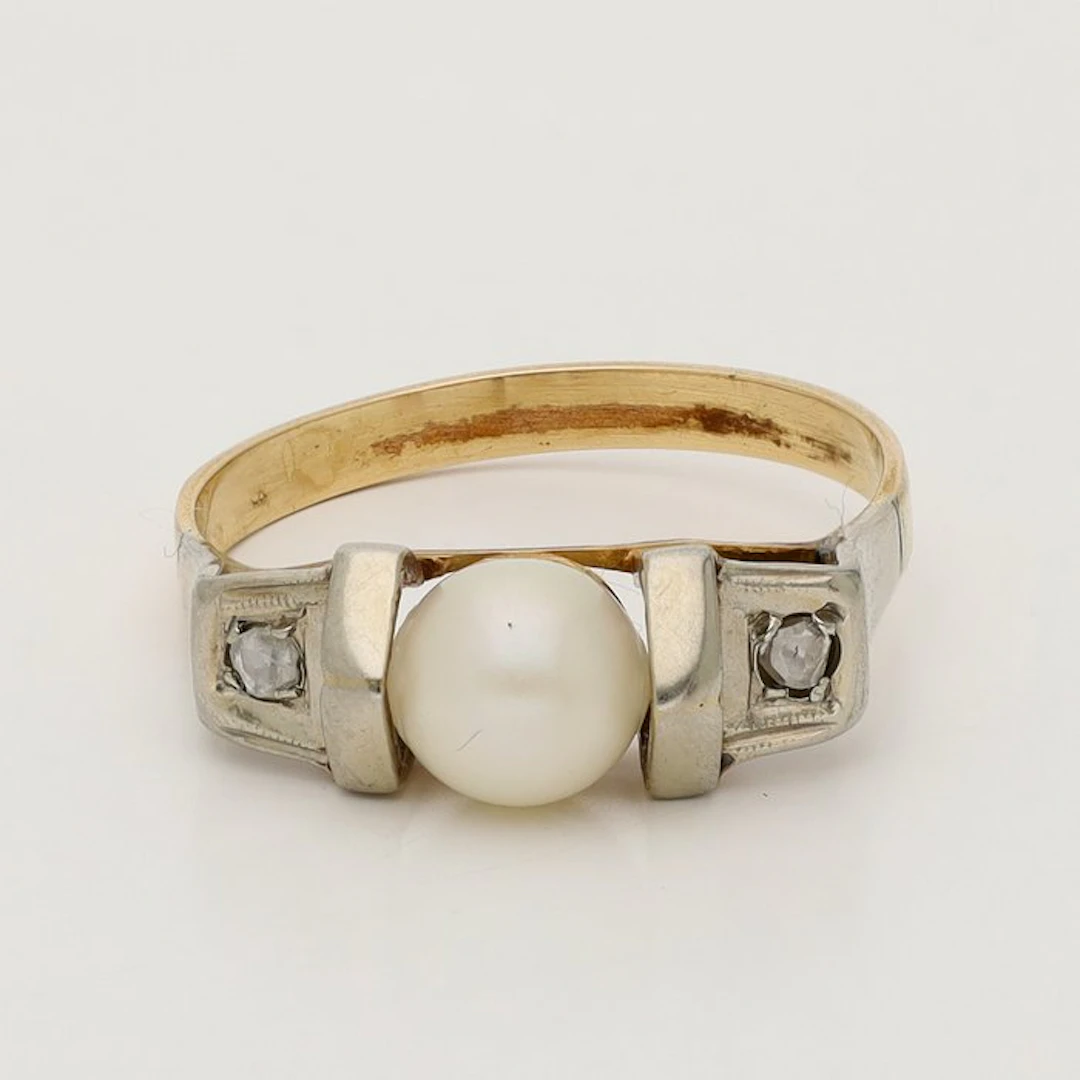 Ring - 18 kt. Yellow gold, White gold - Freshwater pearl