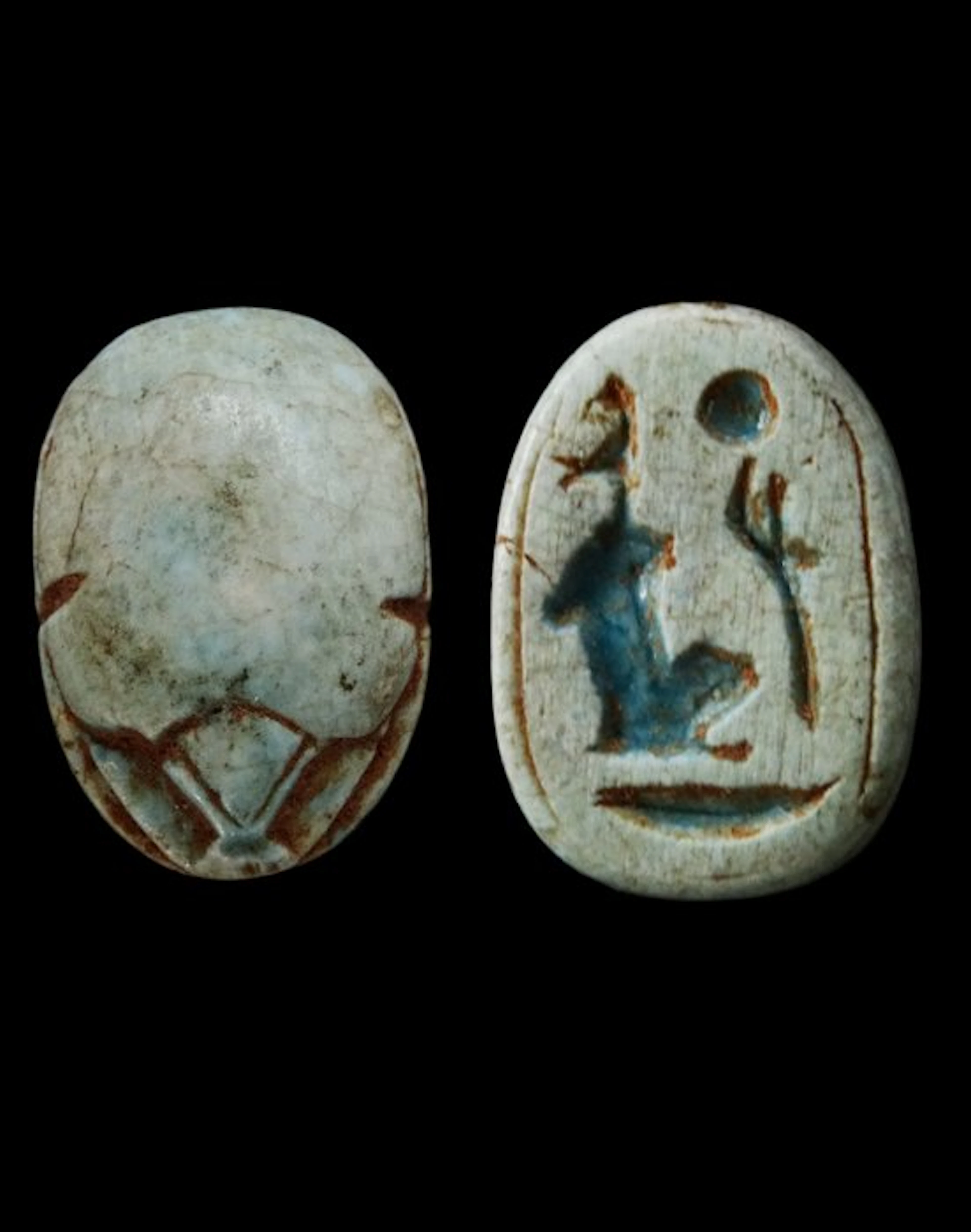 Ancient Egyptian - Magnificent turquoise-glazed scarab...