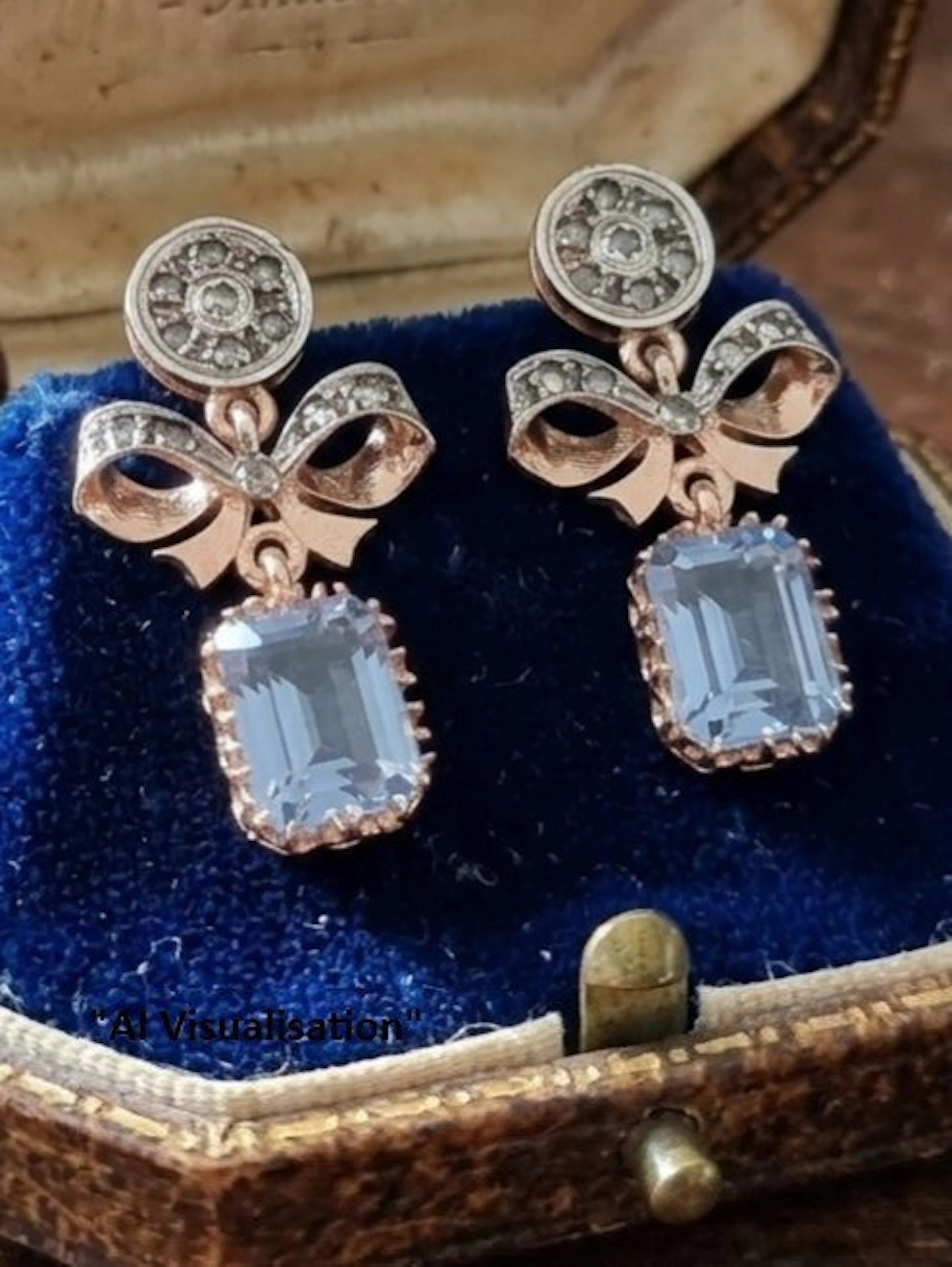 No reserve price - Earrings - 9 kt. Silver, Rose gold Aquamarine - Diamond