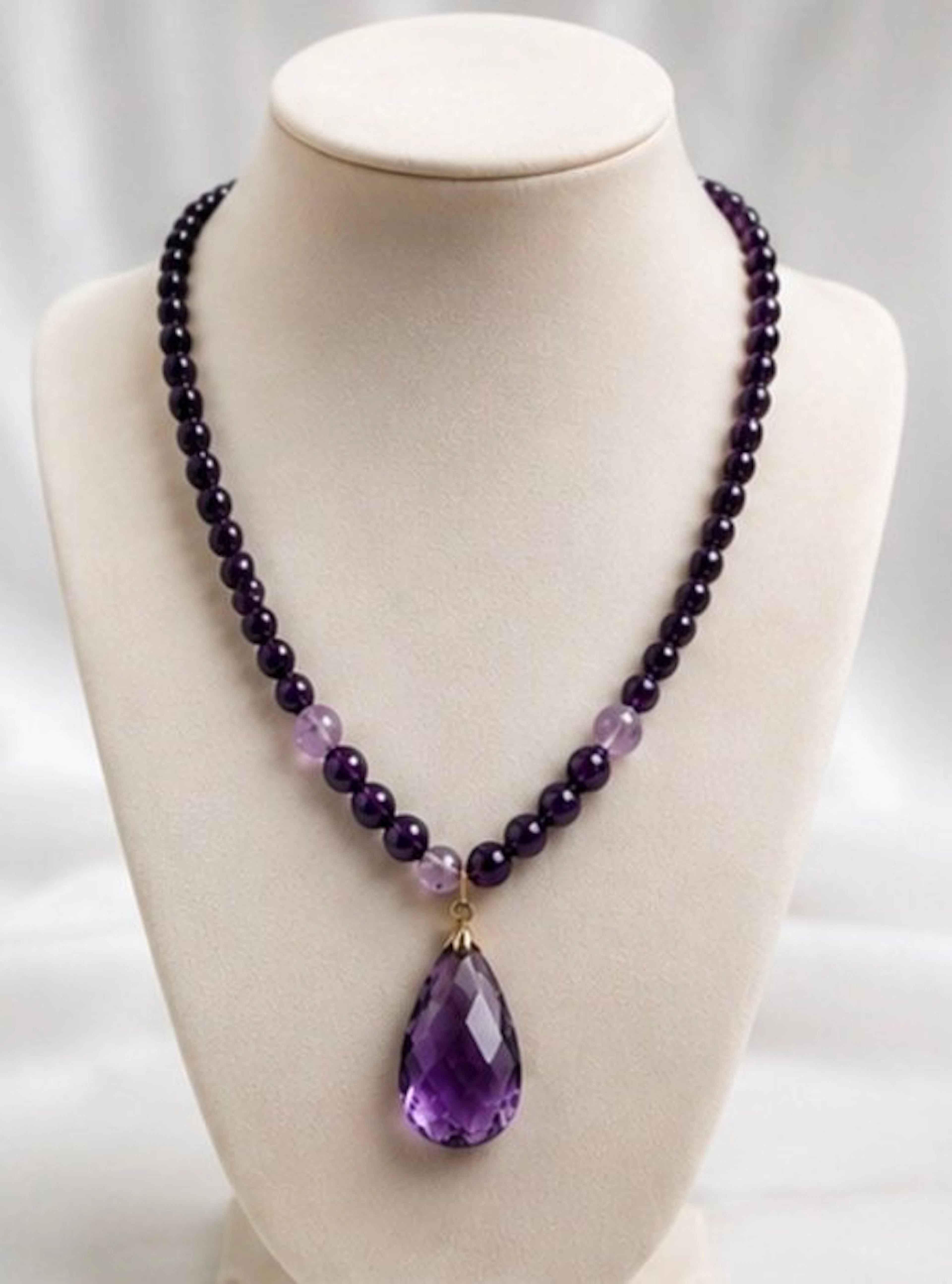 Elegant Amethyst Beaded Necklace with Tear Pendant - Necklace