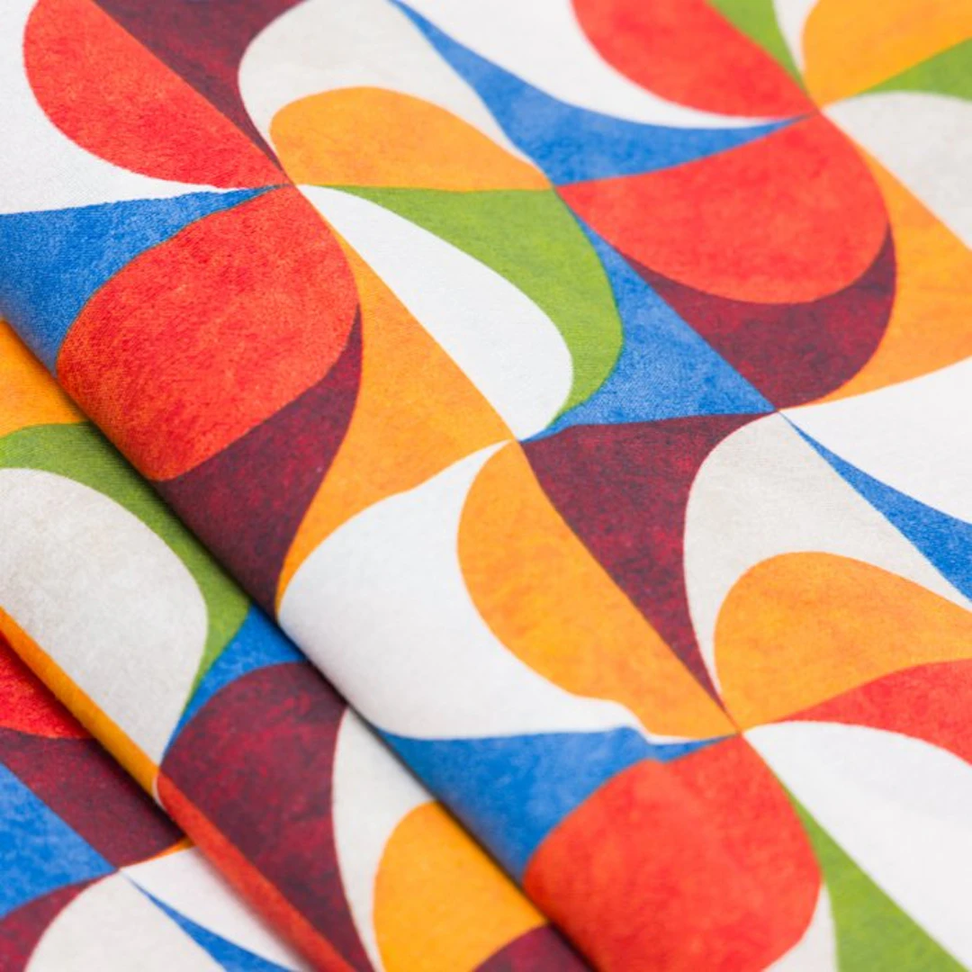 BA169 - Multicolor Geometric Fabric – Retro Pop Motif...