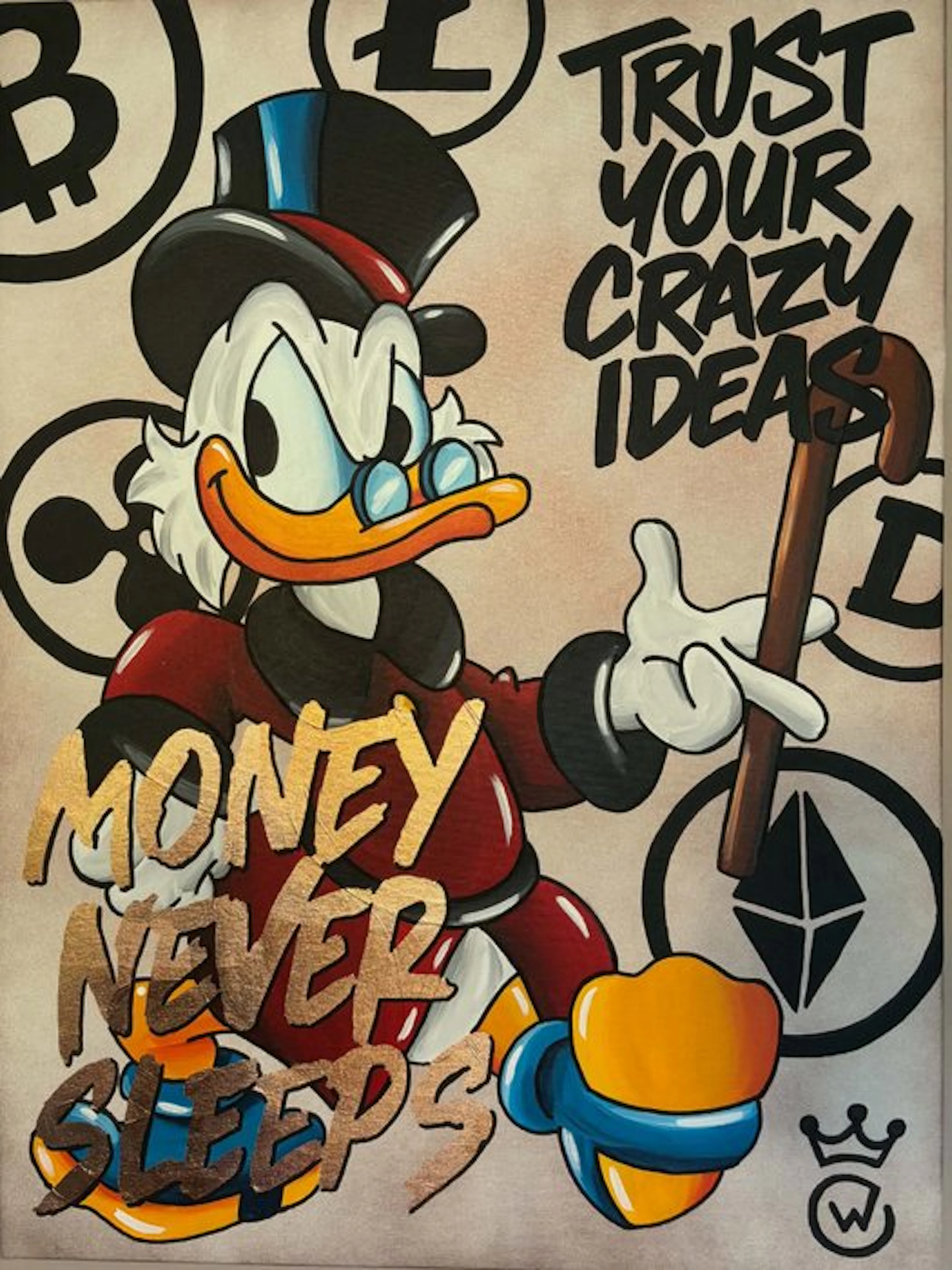 Xavier Van Walsem (1980) - Scrooge mcduck crypto rose goldleaf handpainted 1/1