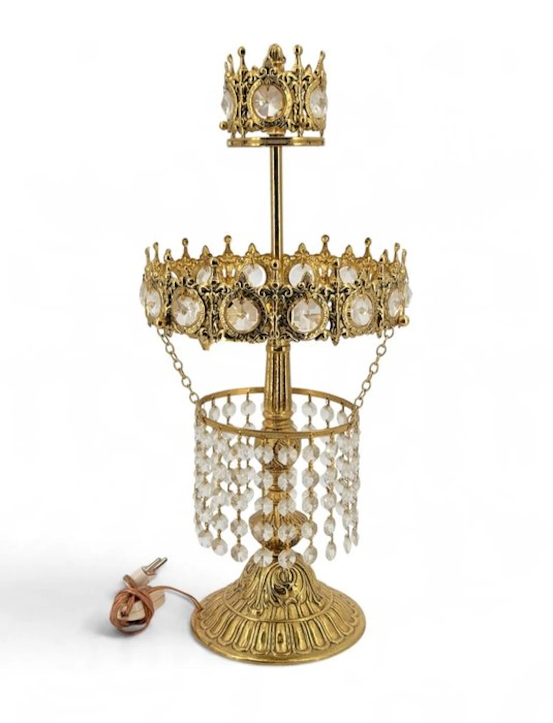 Table lamp - Art Nouveau - Brass - Crown of Crystals