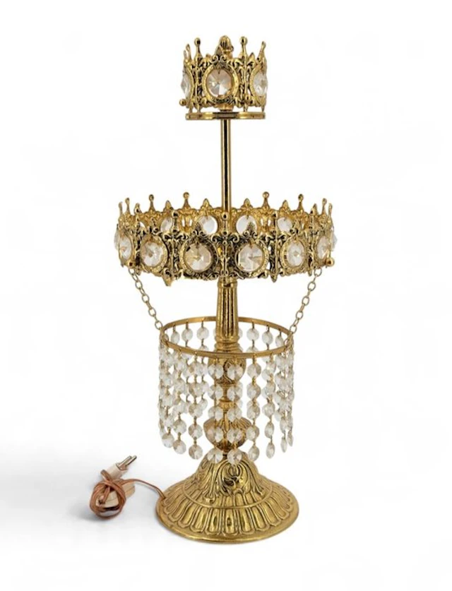 Table lamp - Art Nouveau - Brass - Crown of Crystals