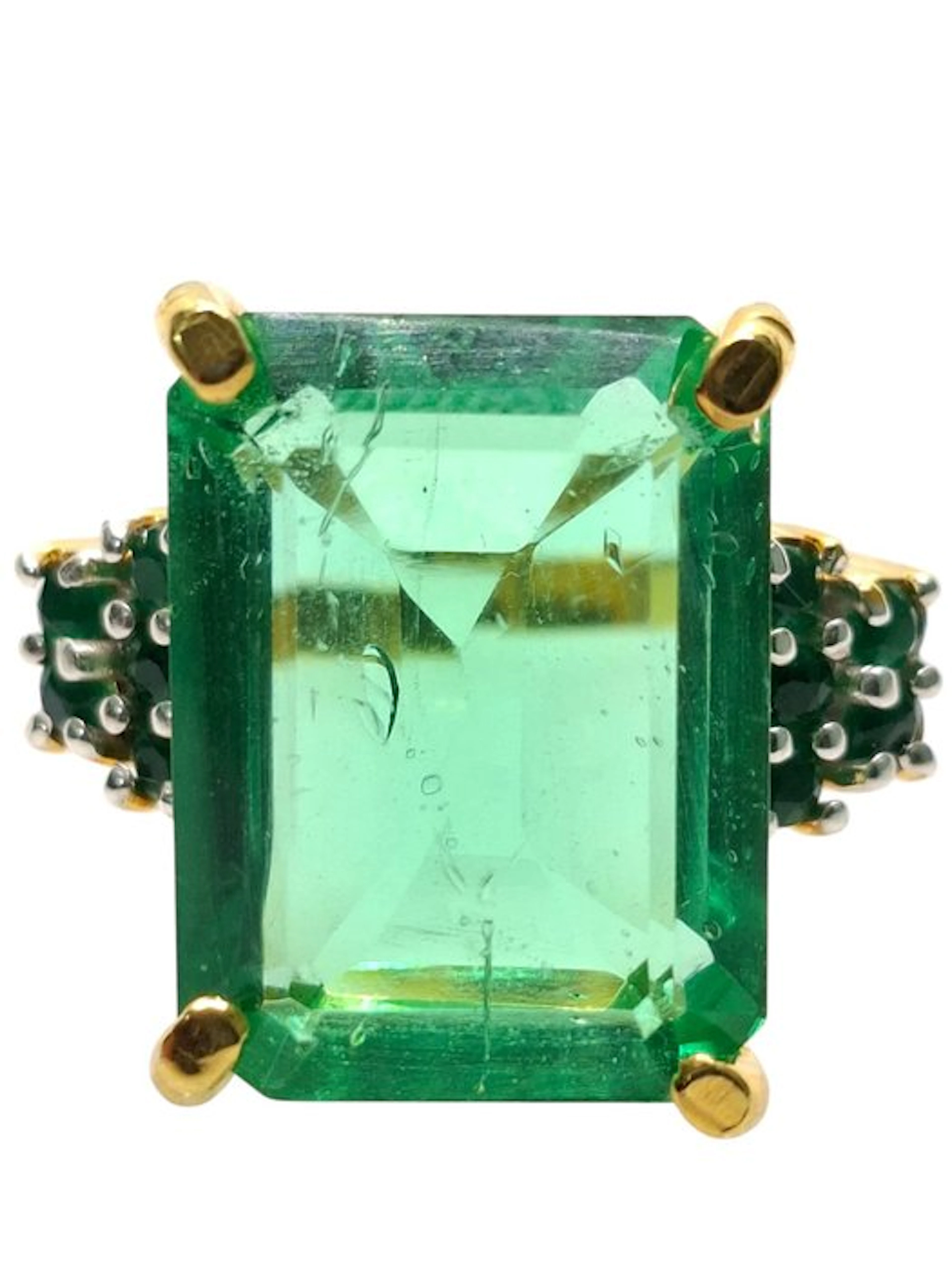 No reserve price - Ring - 9 kt. Silver, Yellow gold Emerald - Emerald