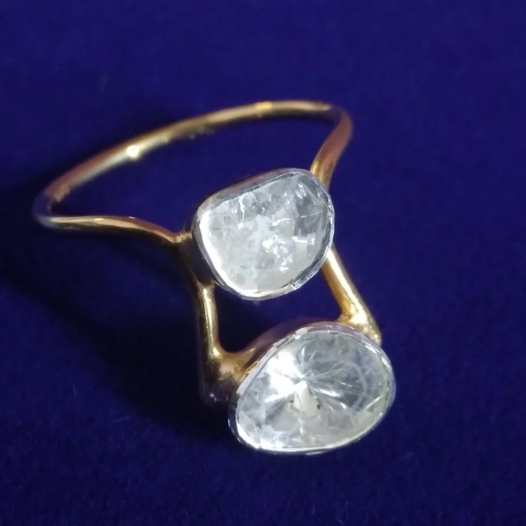 Silver, Yellow gold gilded - 0.75 Ct Natural Polki Diamonds - Ring