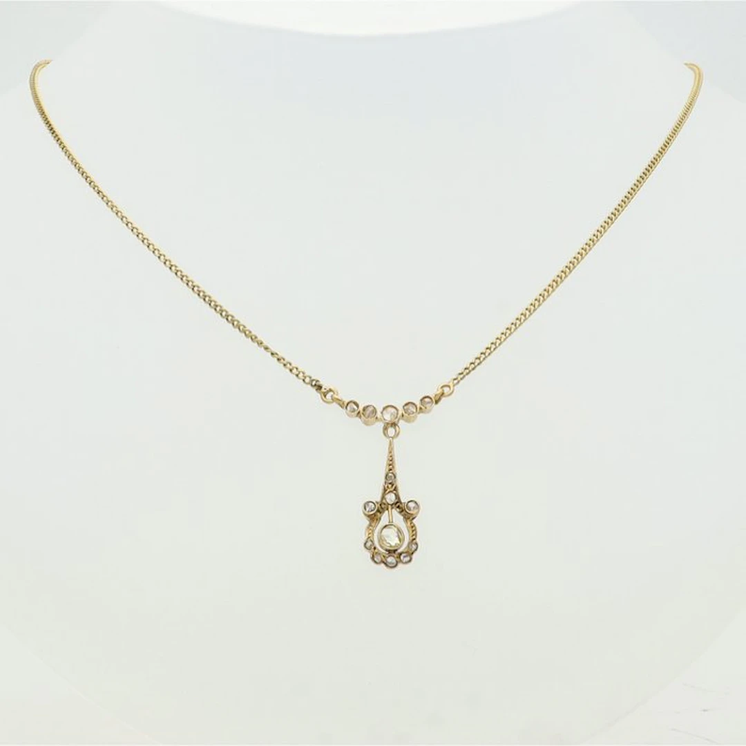 Necklace with pendant - 14 kt. Yellow gold - rose-cut diamonds