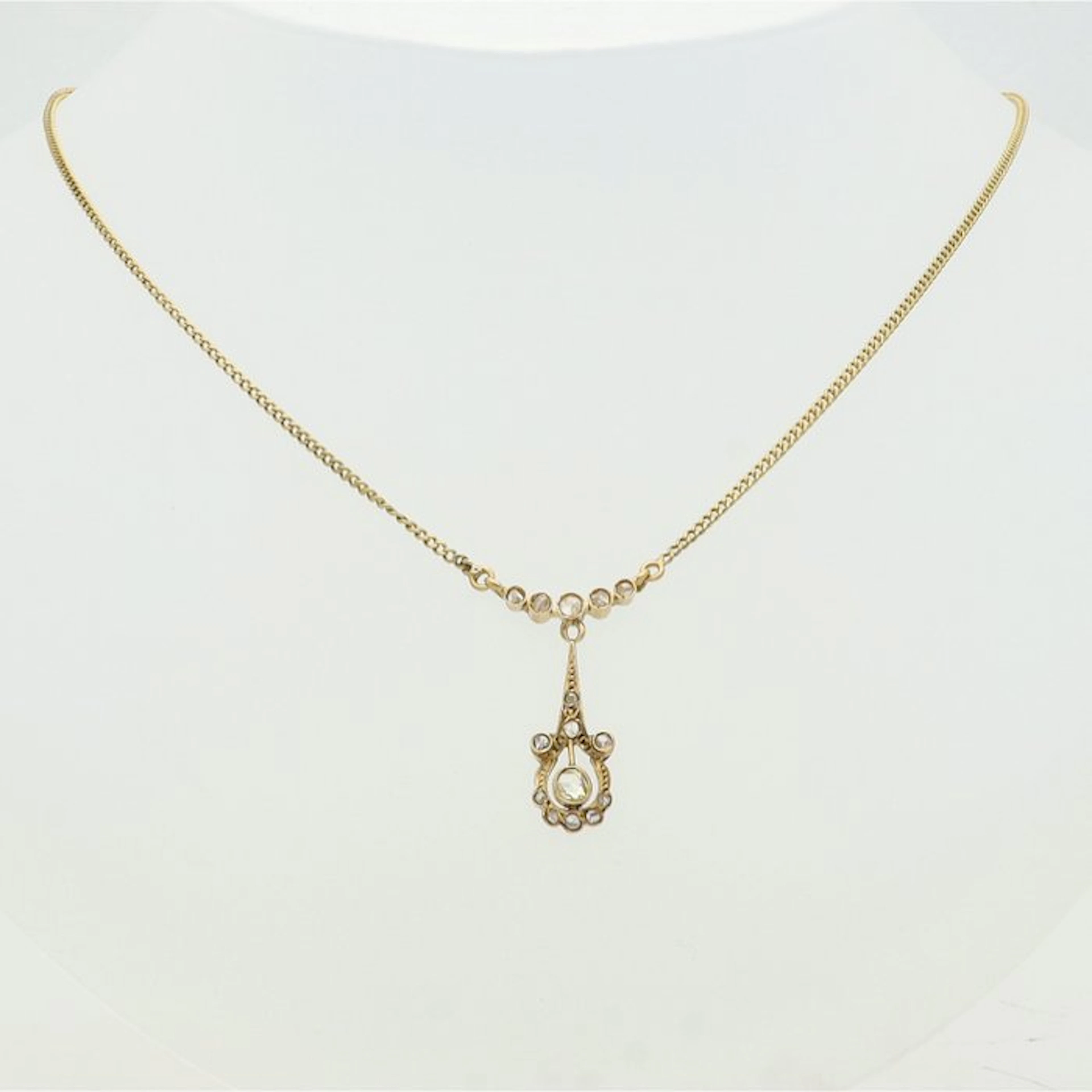 Necklace with pendant - 14 kt. Yellow gold - rose-cut diamonds