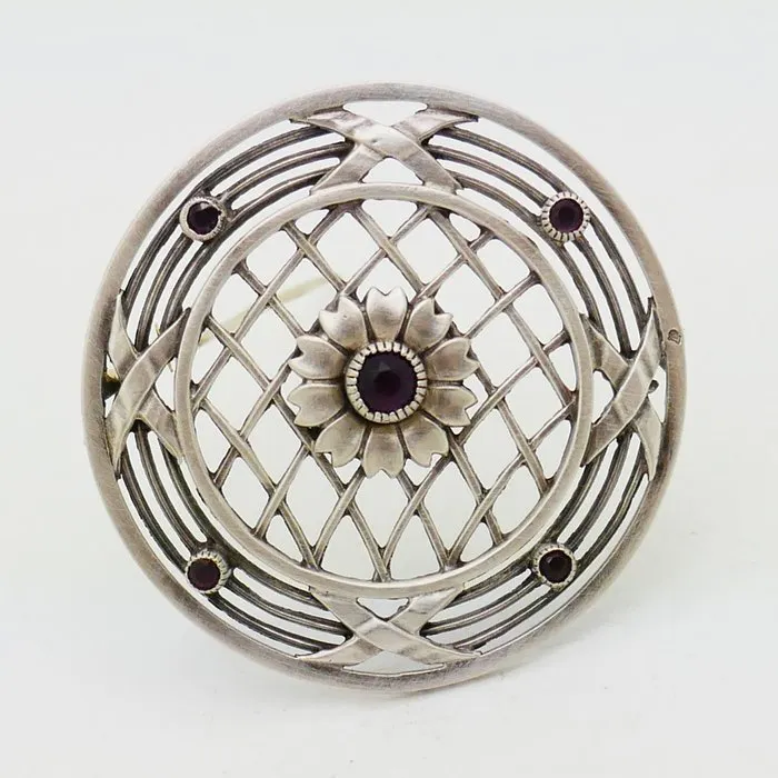 No reserve price - Brooch Silver - Art Deco brooch, amethyst