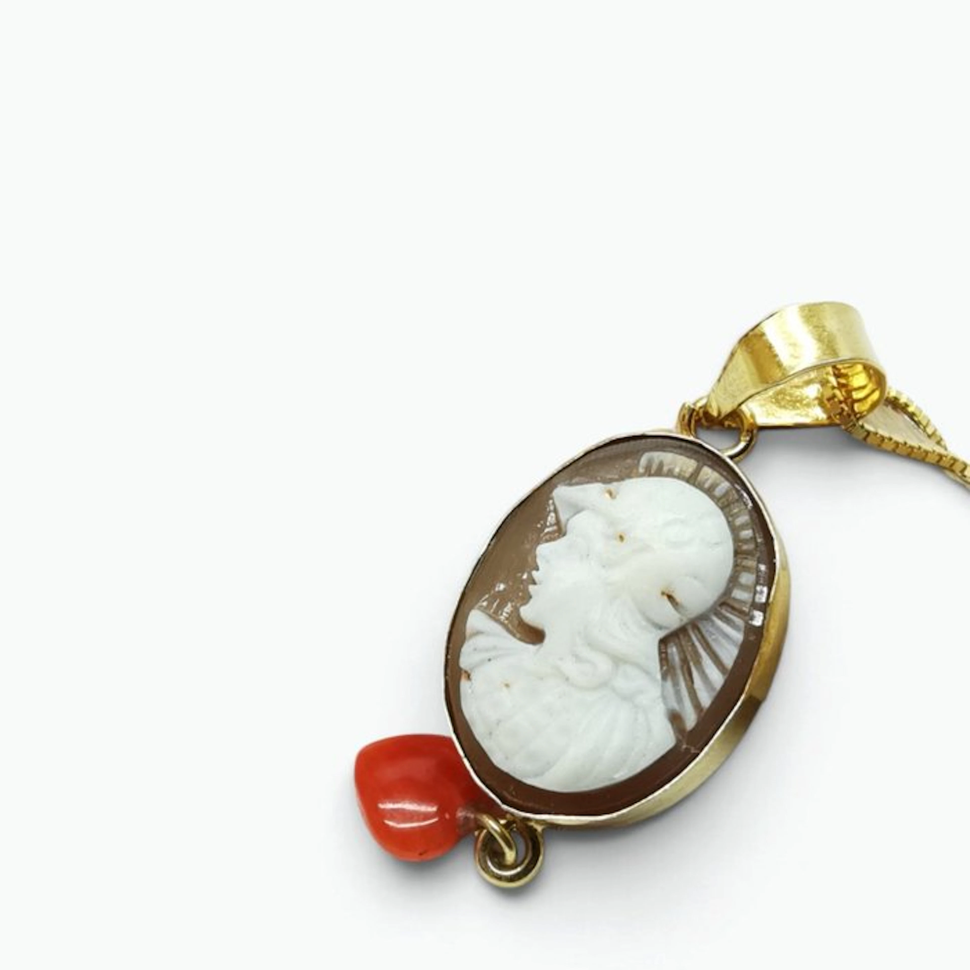 Coral - Sterling Silver 925 - Cameo - hand-carved cameo