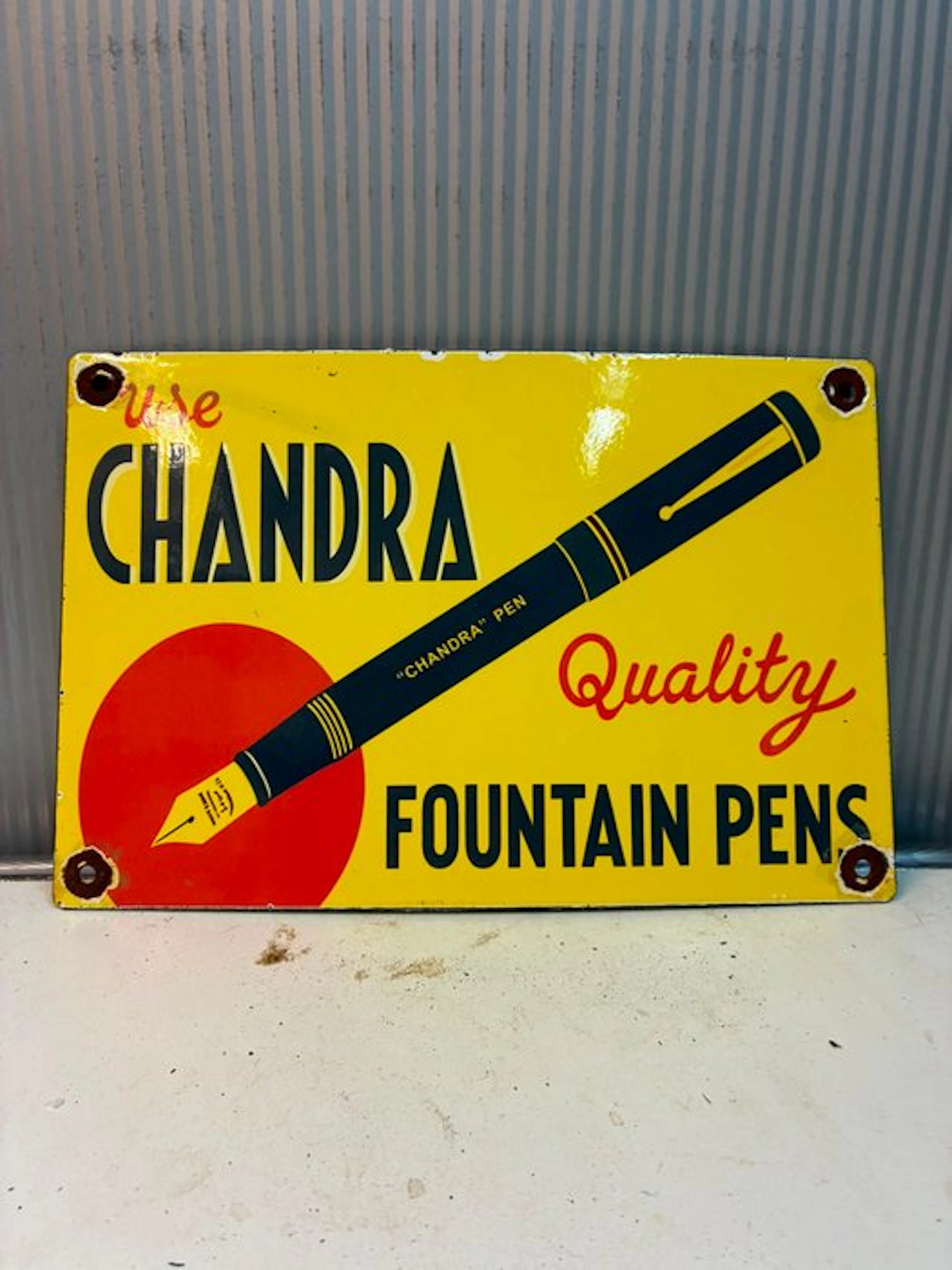 Chandra Fountain Pens – Vintage emaille reclamebord –...