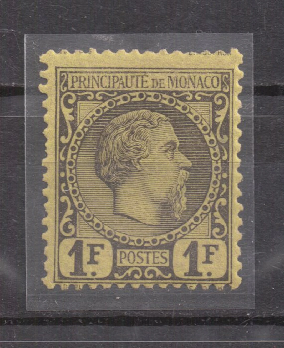 Monaco 1885 - Portrait of Charles III. 1 F. Black on Yellow. MNH - Unificato: 9