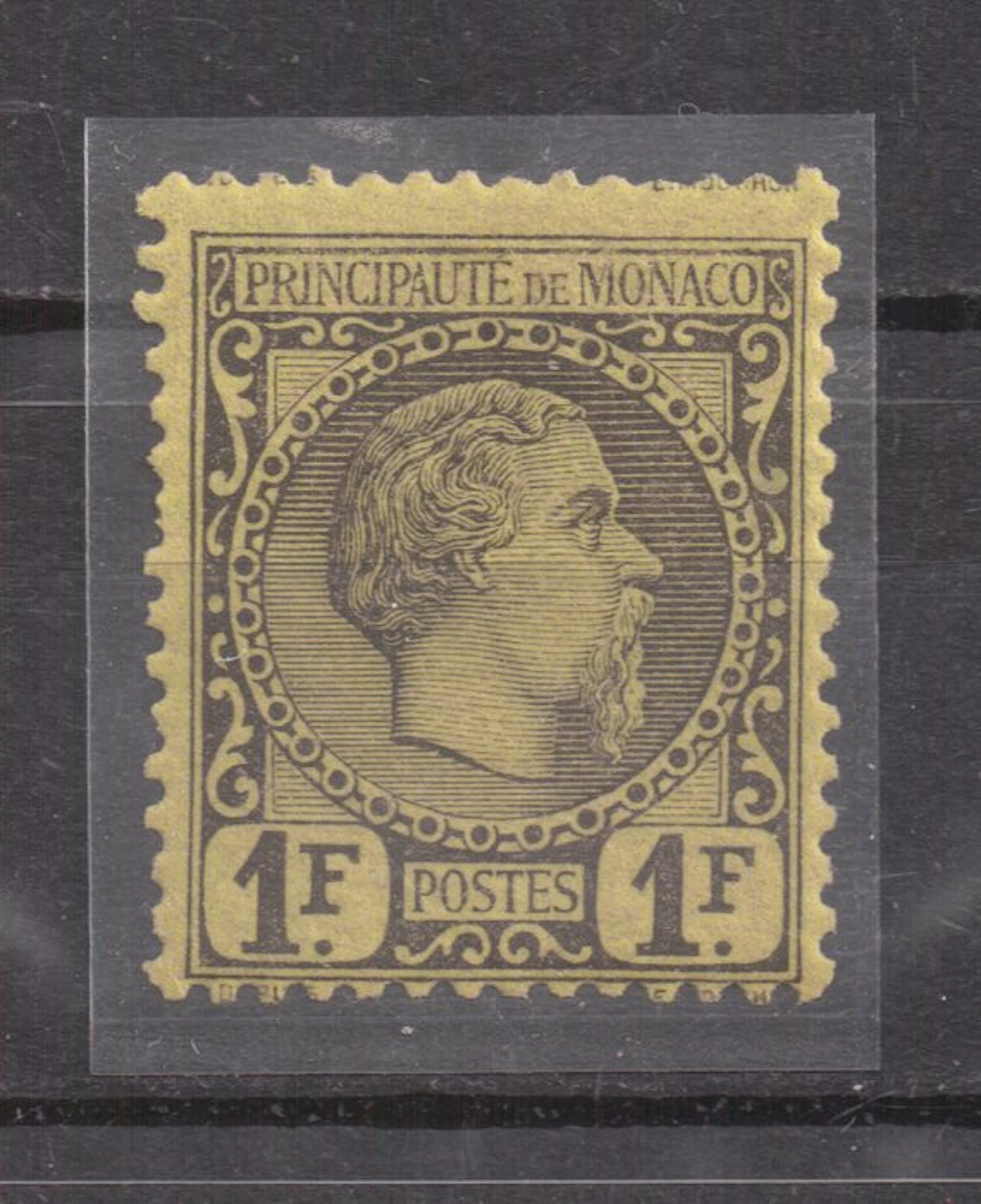 Monaco 1885 - Portrait of Charles III. 1 F. Black on Yellow. MNH - Unificato: 9