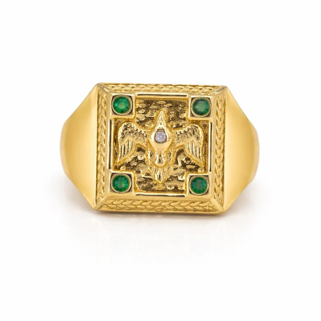 No reserve price - Ring Gold-plated Emerald - Diamond - 18K Gold Plated