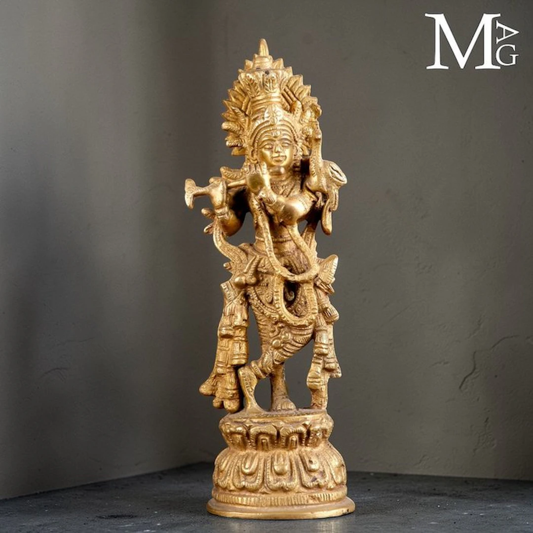 Krishna Venugopala Playing the Flute – Traditional Indian...