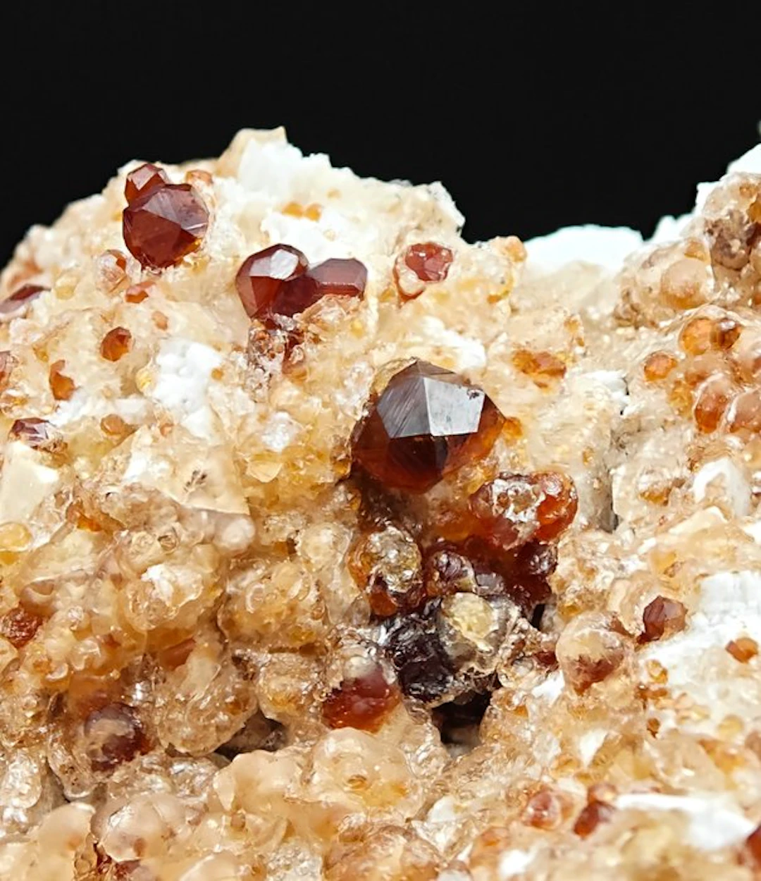 Coarse red and orange spessartine with quartz and...