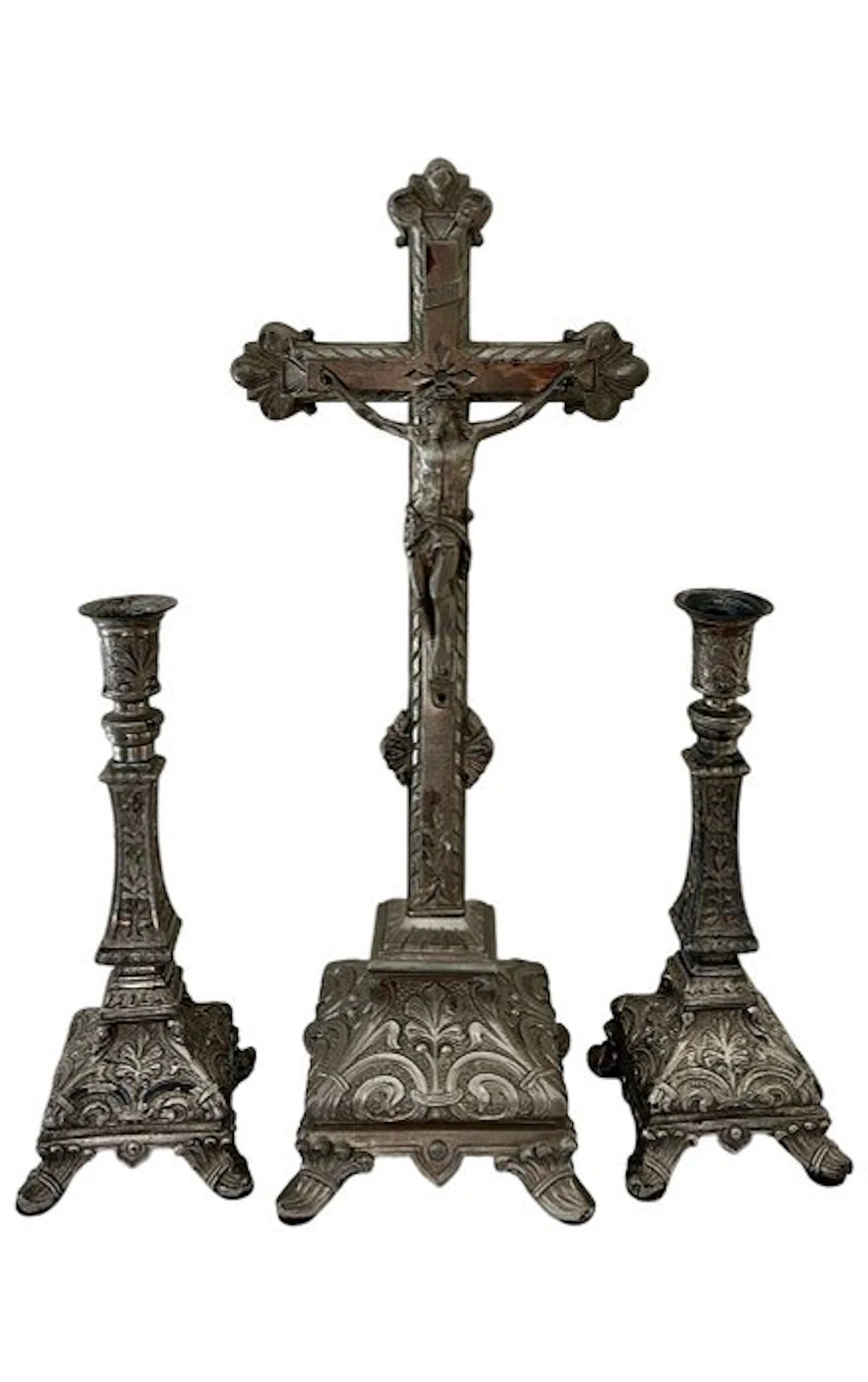 Crucifix (3) - Spelter - Early 20th century - Altar ornament - 45 cm