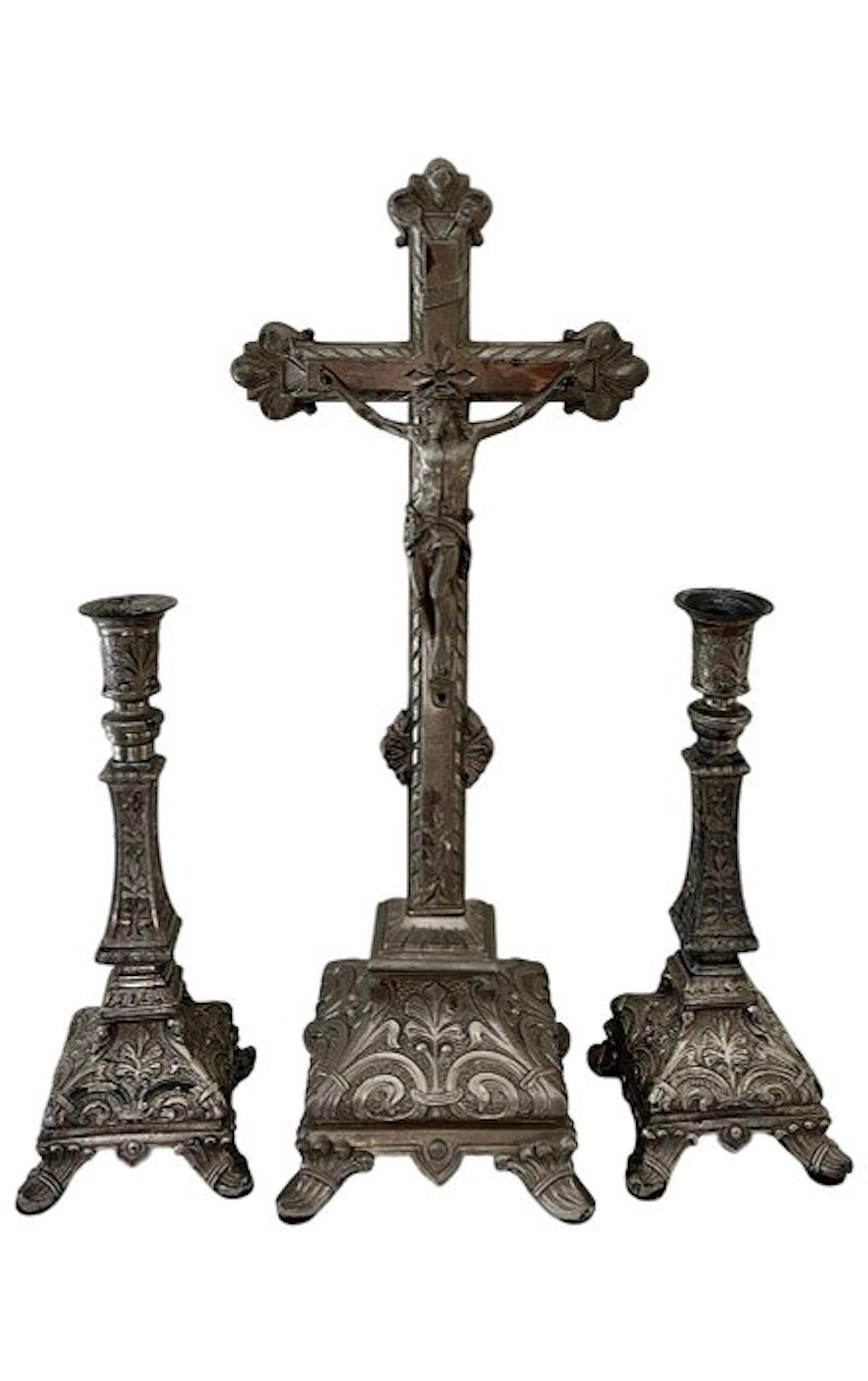 Crucifix (3) - Spelter - Early 20th century - Altar ornament - 45 cm