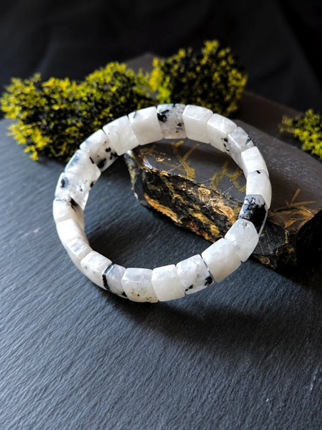 Precious Moonstone Bracelet - Black and White Tones- 31 g - (1)