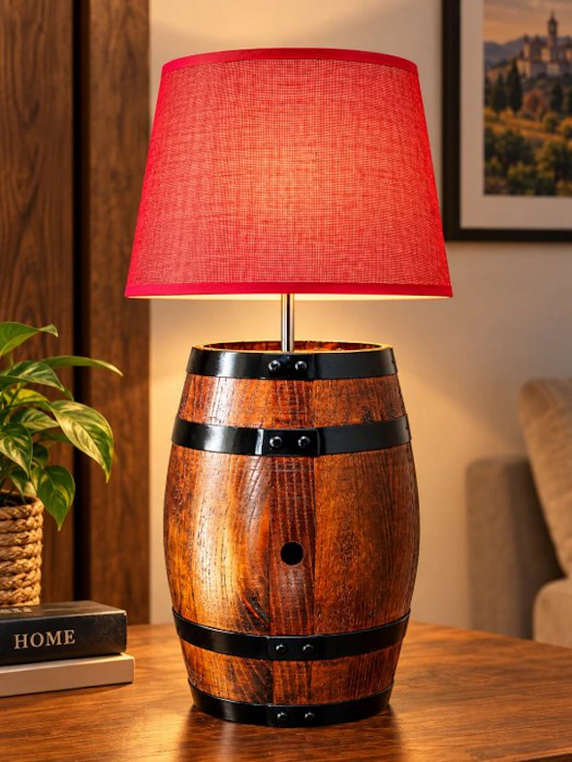 Desk lamp (2) - Iron, Canvas, Chestnut