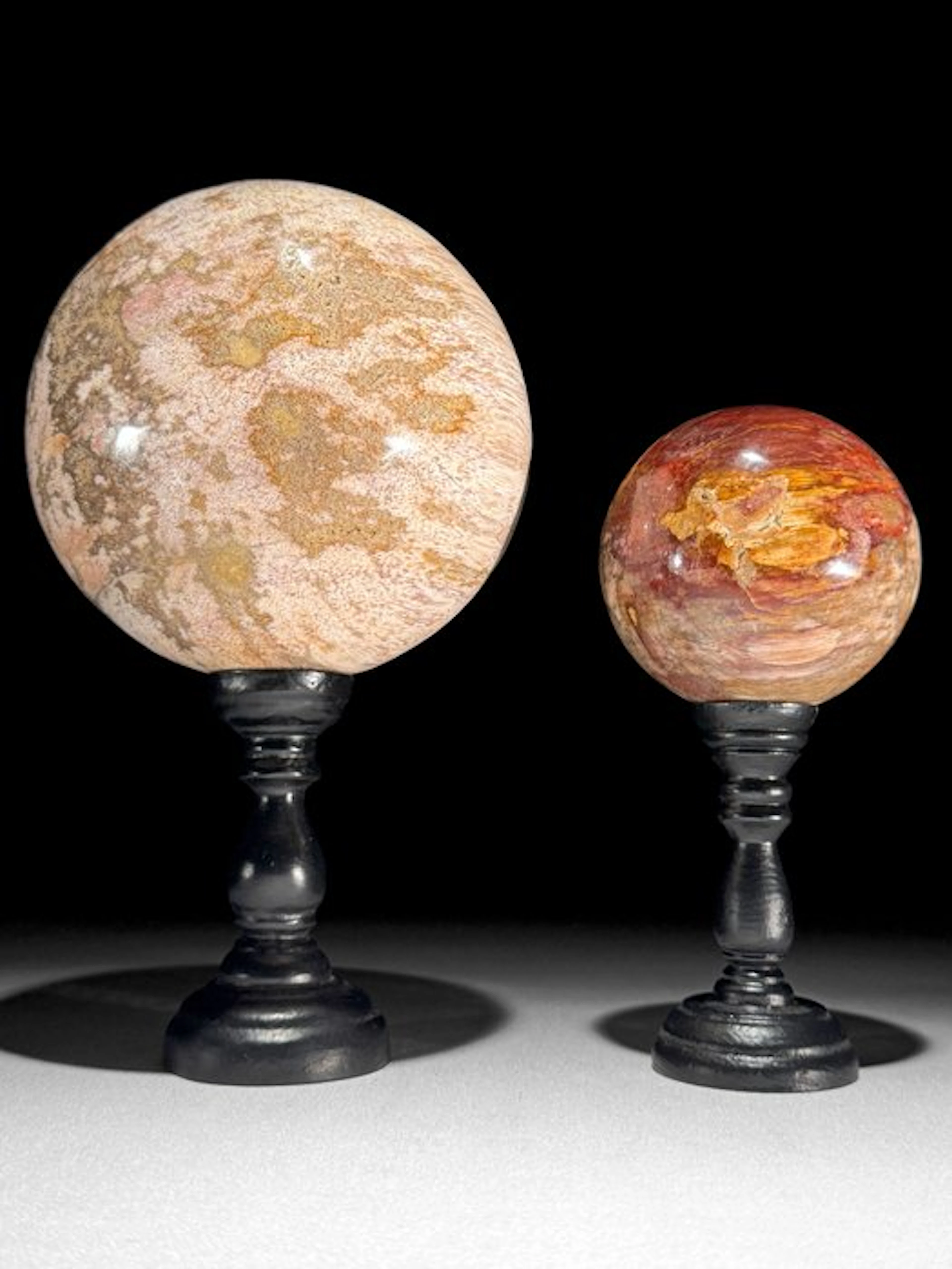 Wonderful Pair of Petrified Wood Spheres on custom stands...