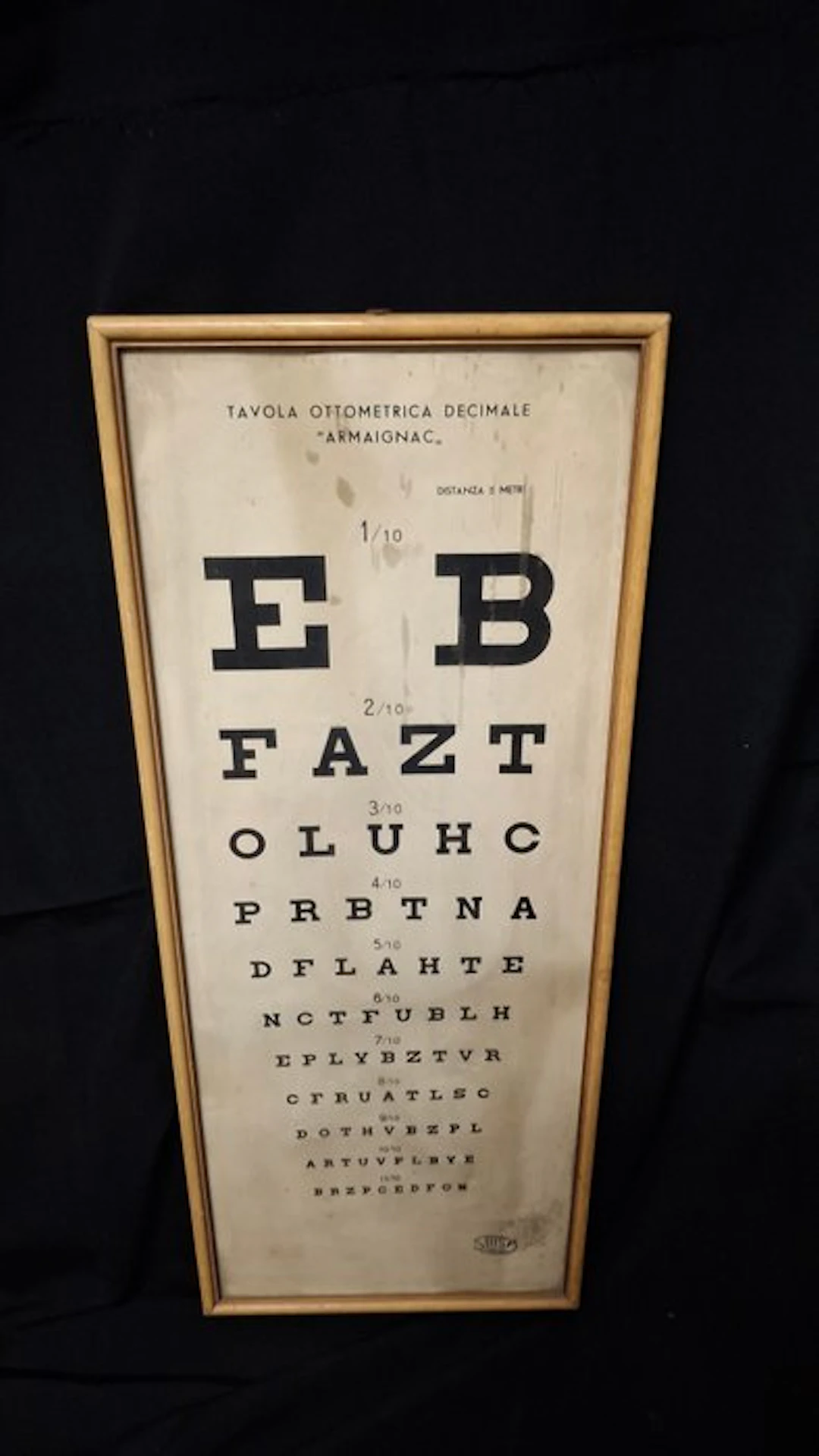 Medical equipment - Framed vintage decimal optometric chart