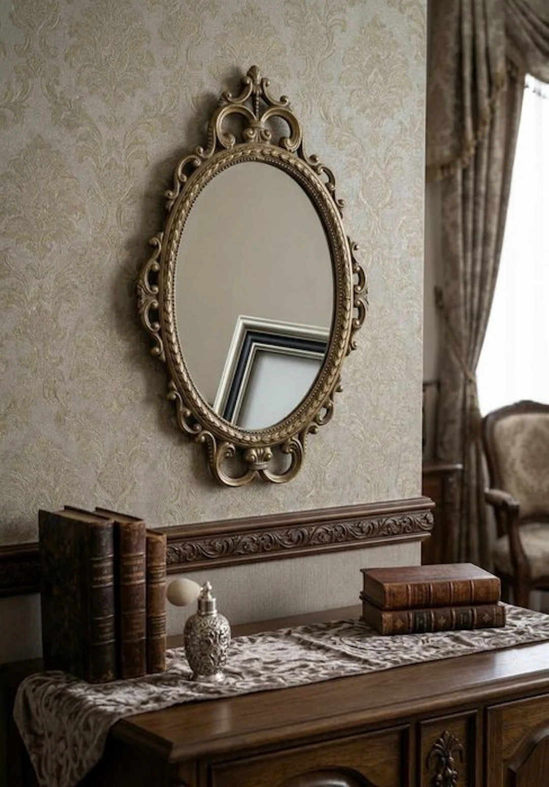 Mirror- Oval - Copper, Brass, Gold plated - Baroque/Rococo mirror