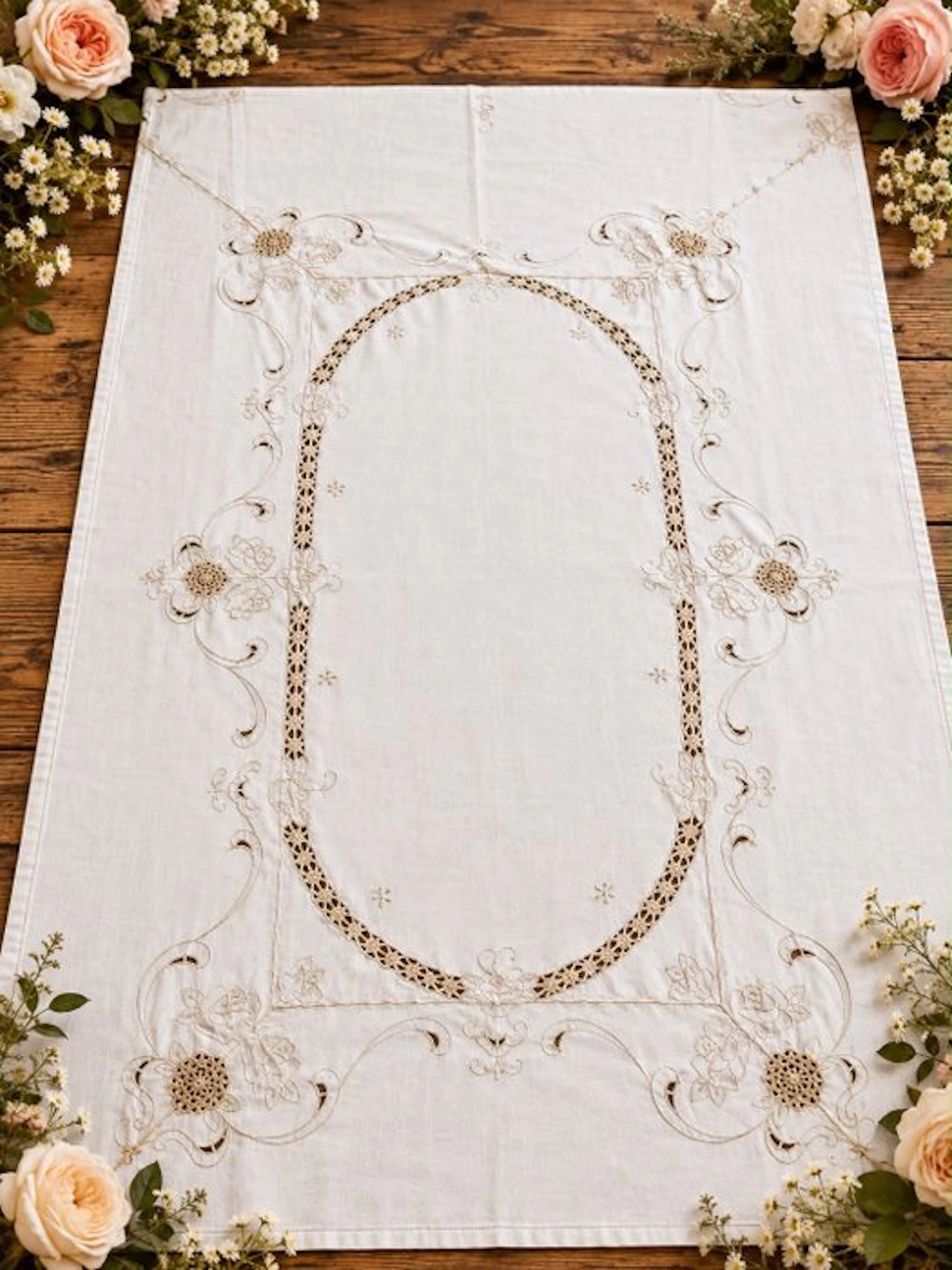 tovaglia rettangolare in puro lino ricamo a mano - Tablecloth - 165 cm - 120 cm