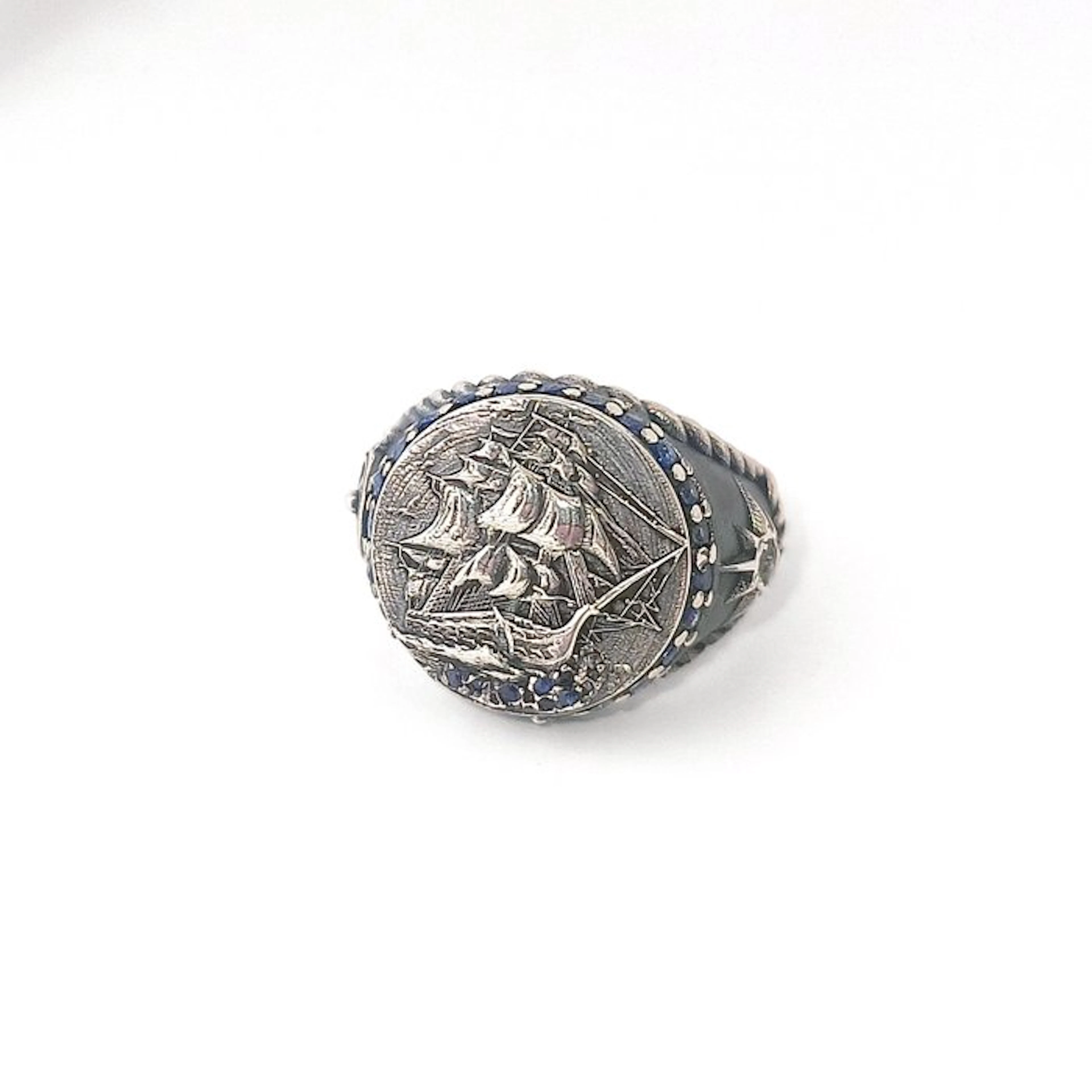 No reserve price - Ring Silver Diamond (Natural coloured) - Sapphire