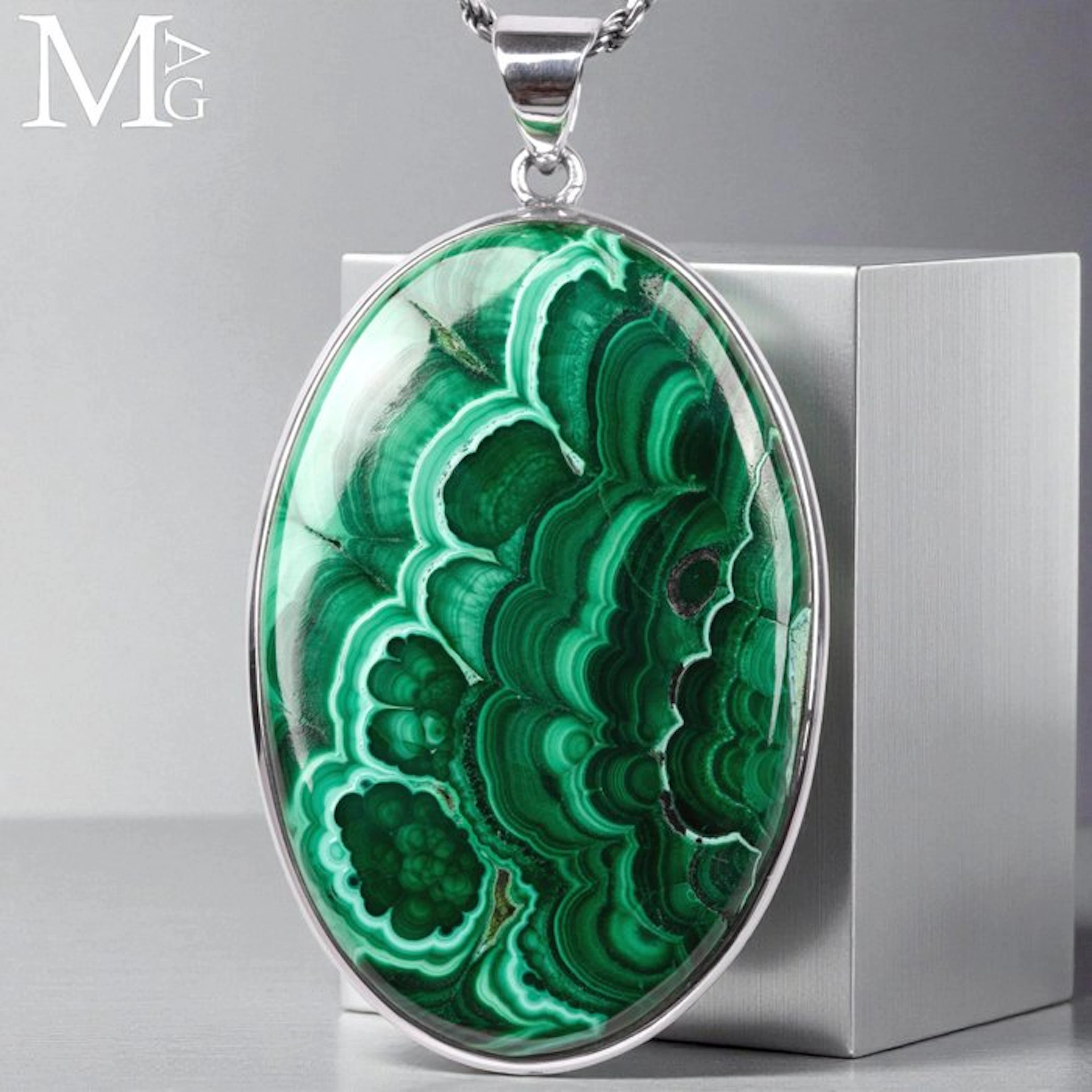 Sterling Silver Pendant with Unique Malachite Gem...