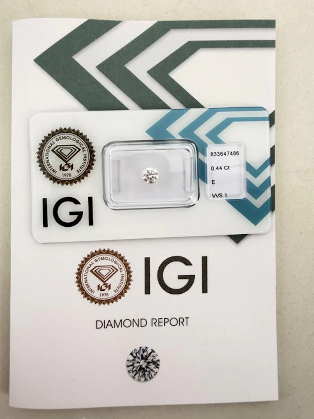 1 pcs Diamond (Natural) - 0.44 ct - Round - E - VVS1...