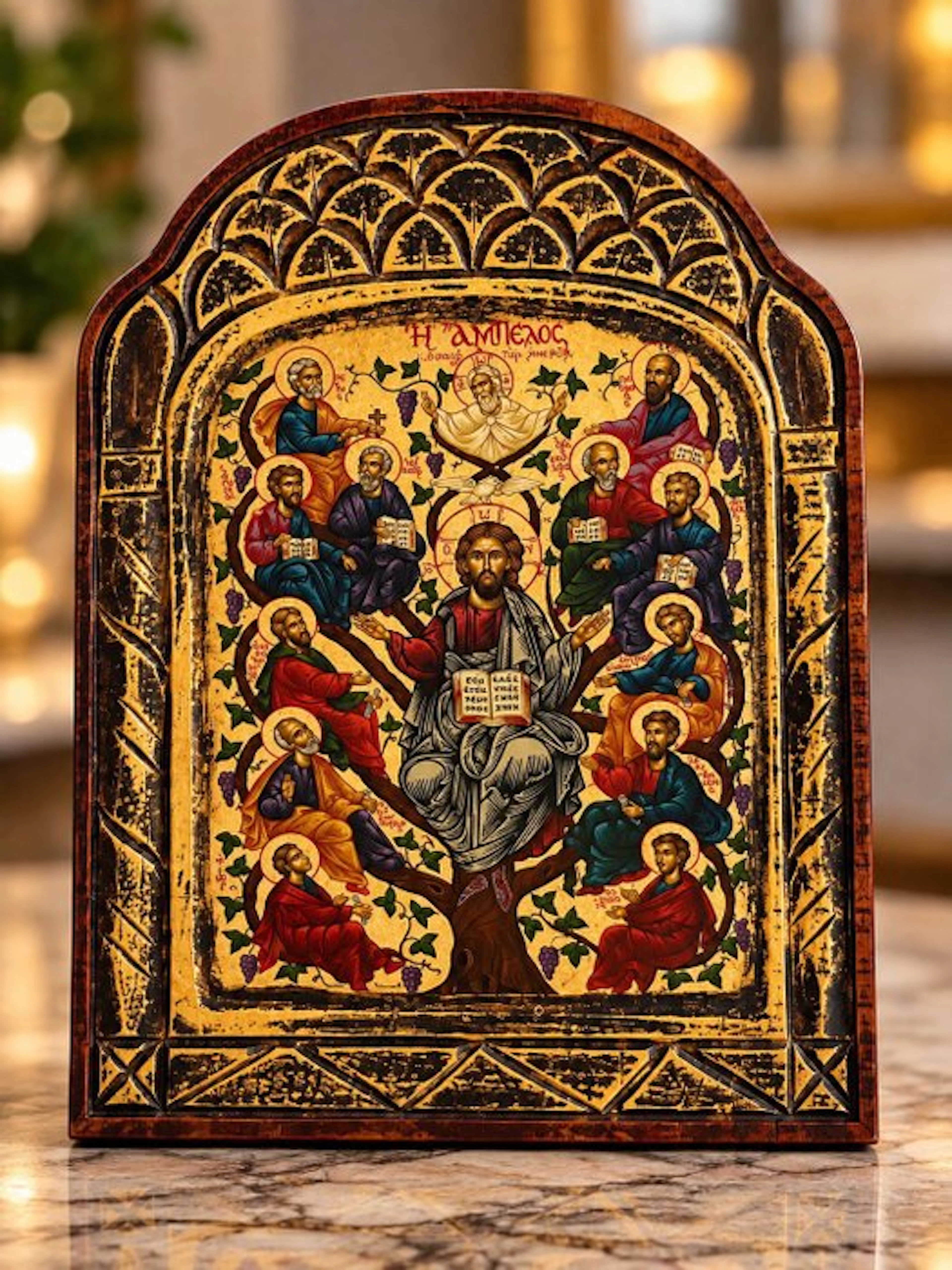 Icon - Christ, True Vine - Wood, gold leaf - 1970-1980
