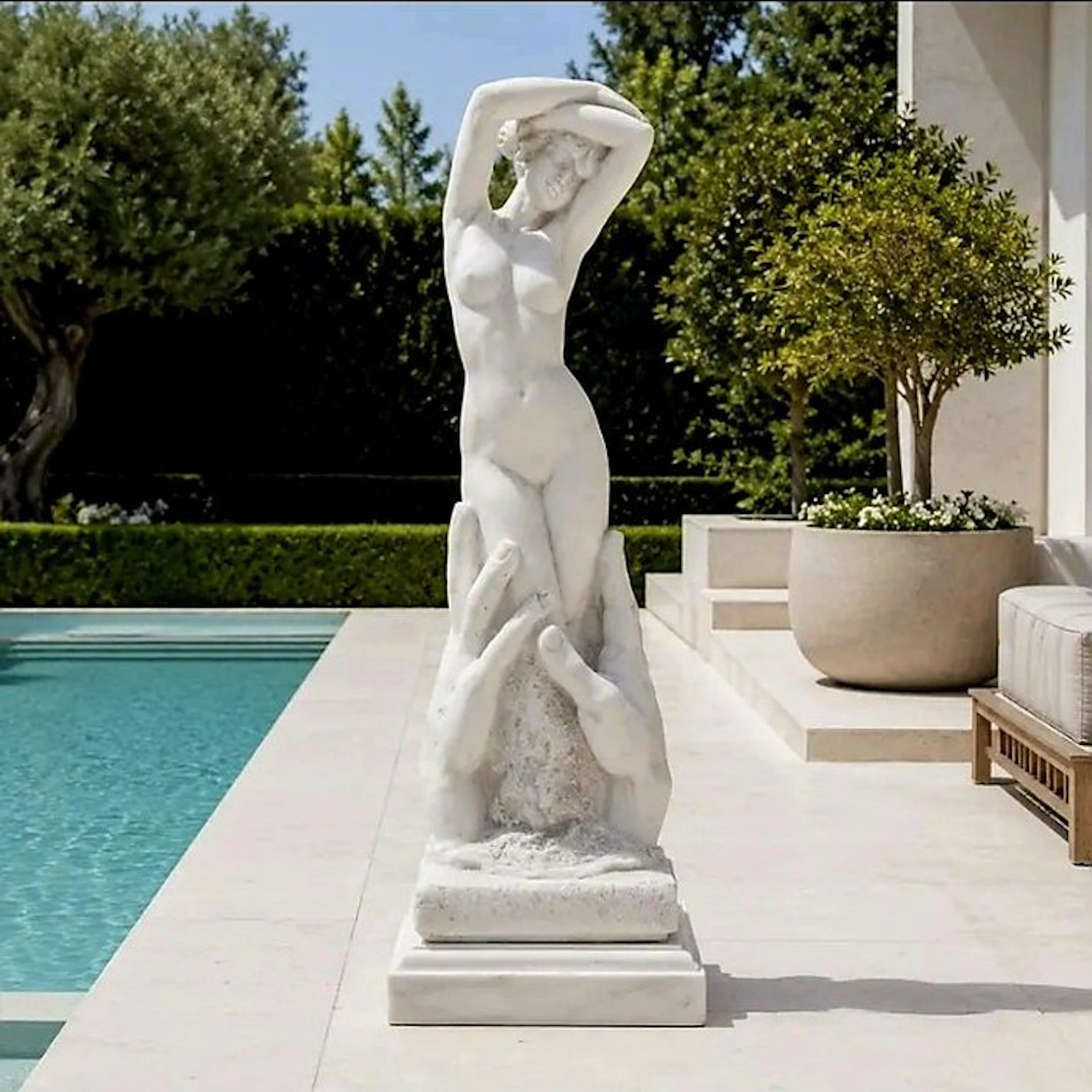 Outdoor sculpture, Statua da giardino La Creazione - 79 cm - reassembled marble