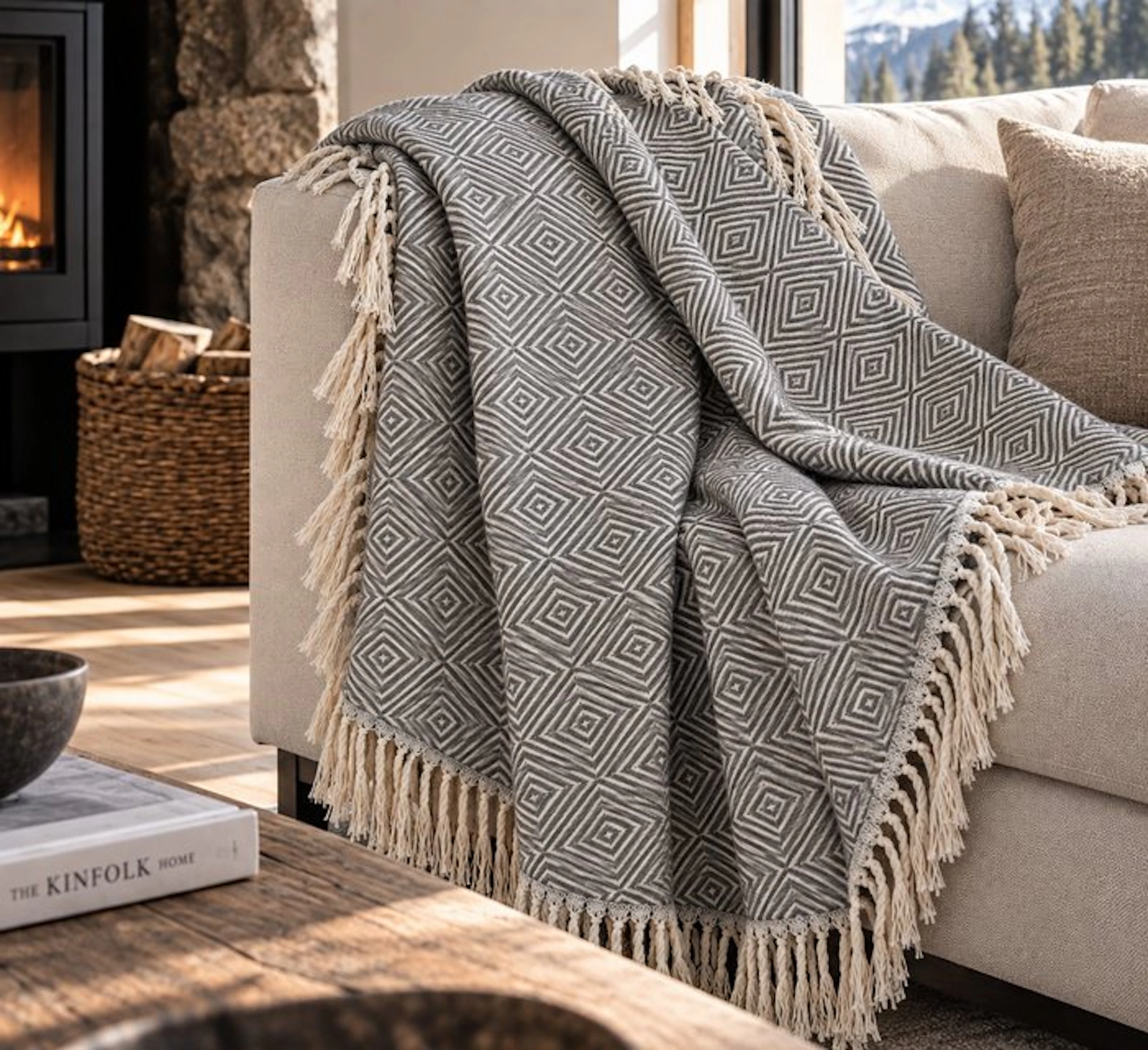 Exclusive ultra-soft plaid with a geometric diamond...
