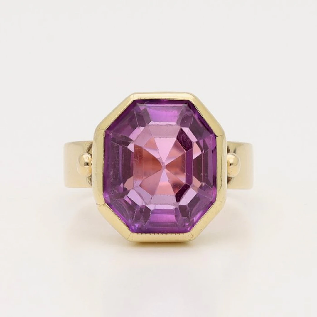 Ring - 14 kt. Yellow gold - Pink sapphire