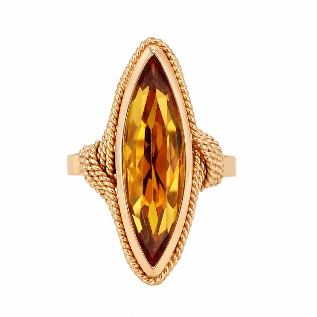 Ring - 18 kt. Yellow gold - 8.00ct. tw. Quartz - Made in Italy - Handmade
