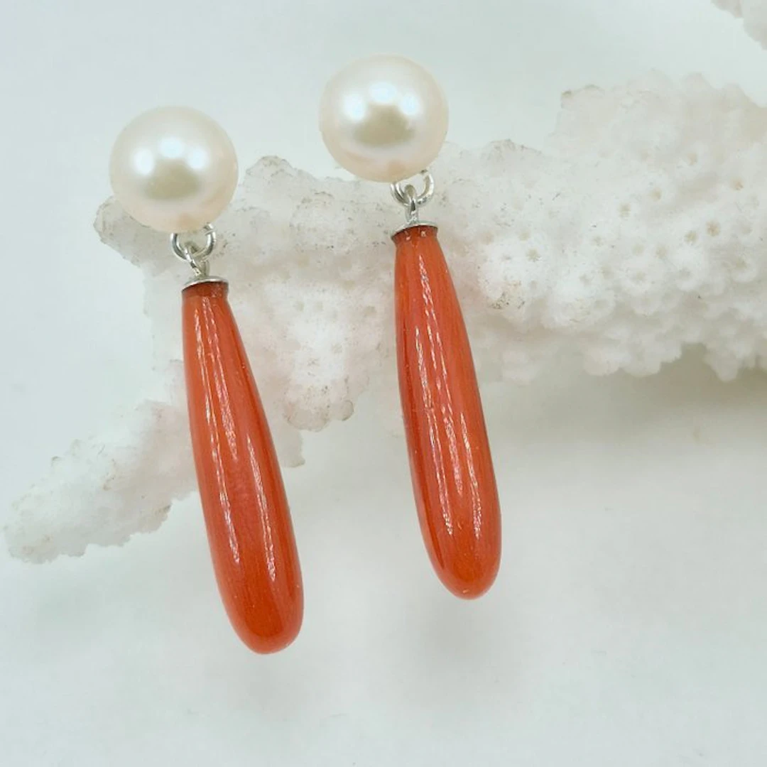 Coral - Silver - Earrings - CORALLO MEDITERRANEO