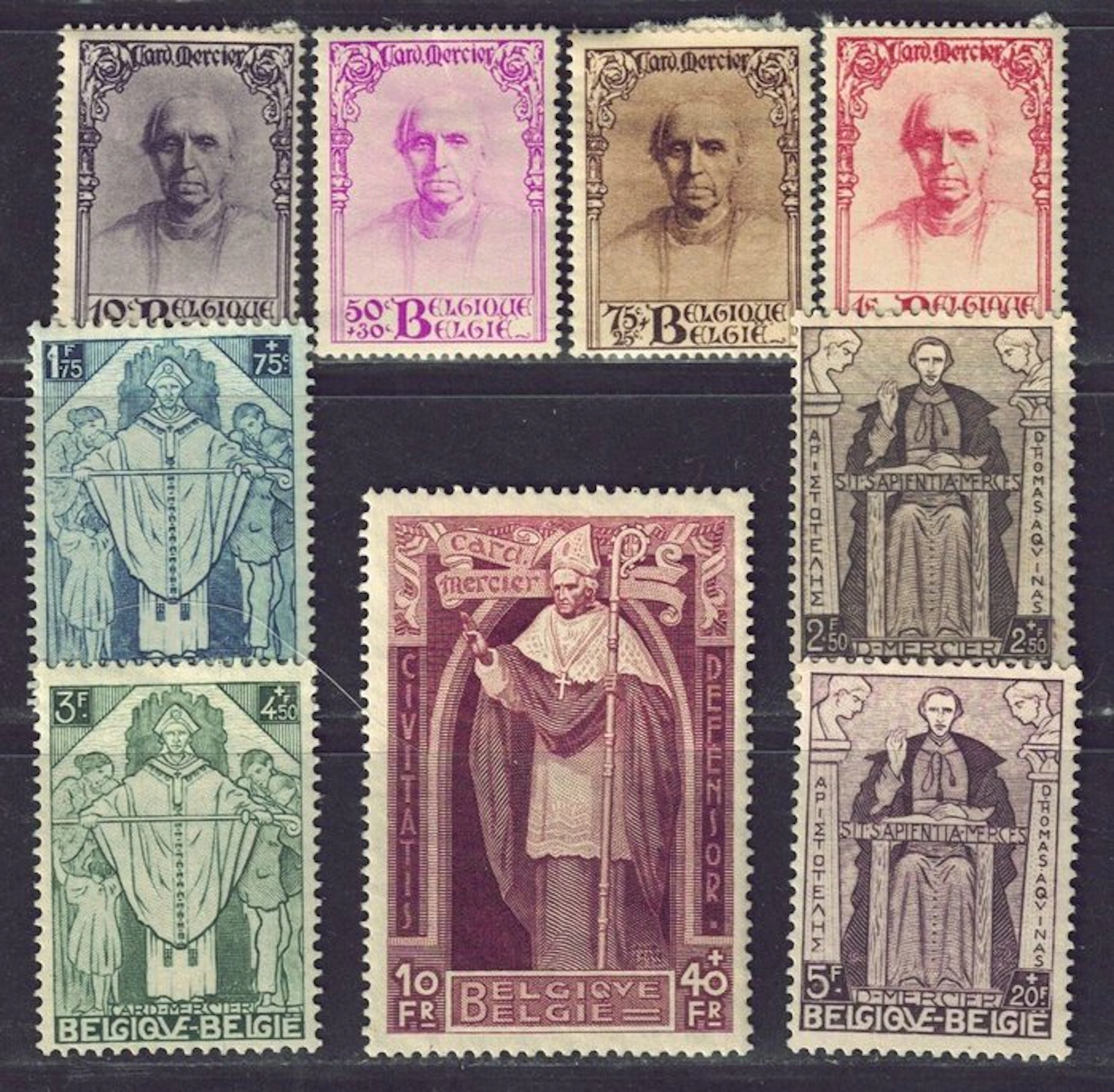 Belgium 1932 - Series of Cardinal Mercier with sticker (trace) - OBP: 342/350