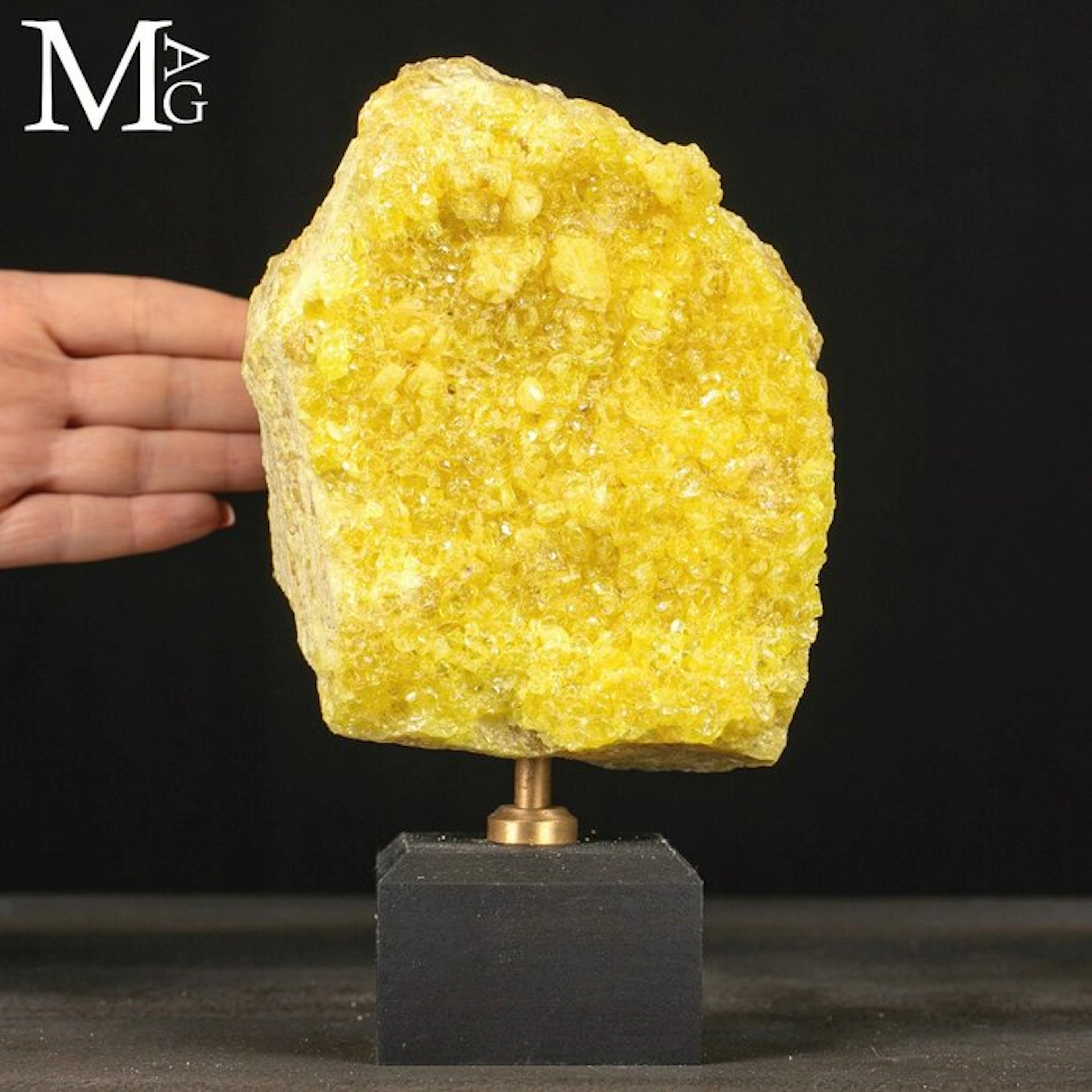 Yellow Sulfur Crystal Formation on Wood and Brass Base...
