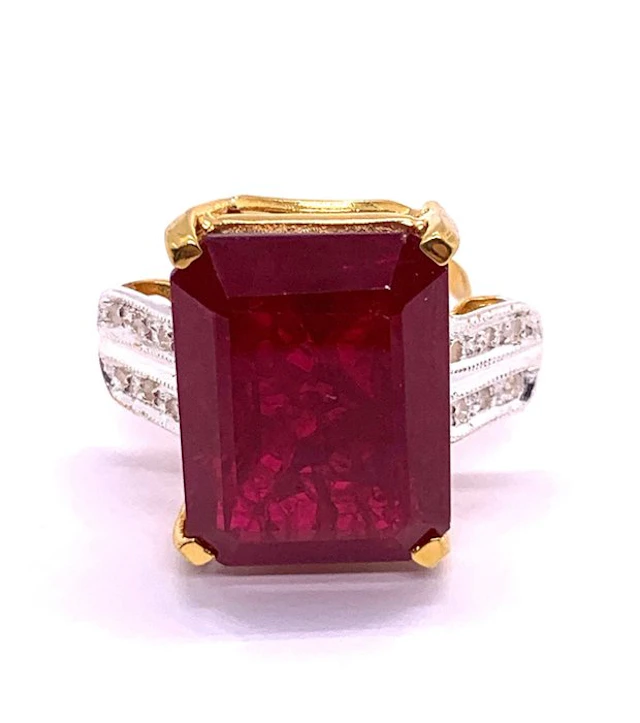 No reserve price - Statement ring - 9 kt. Yellow gold, Silver Ruby - Diamond