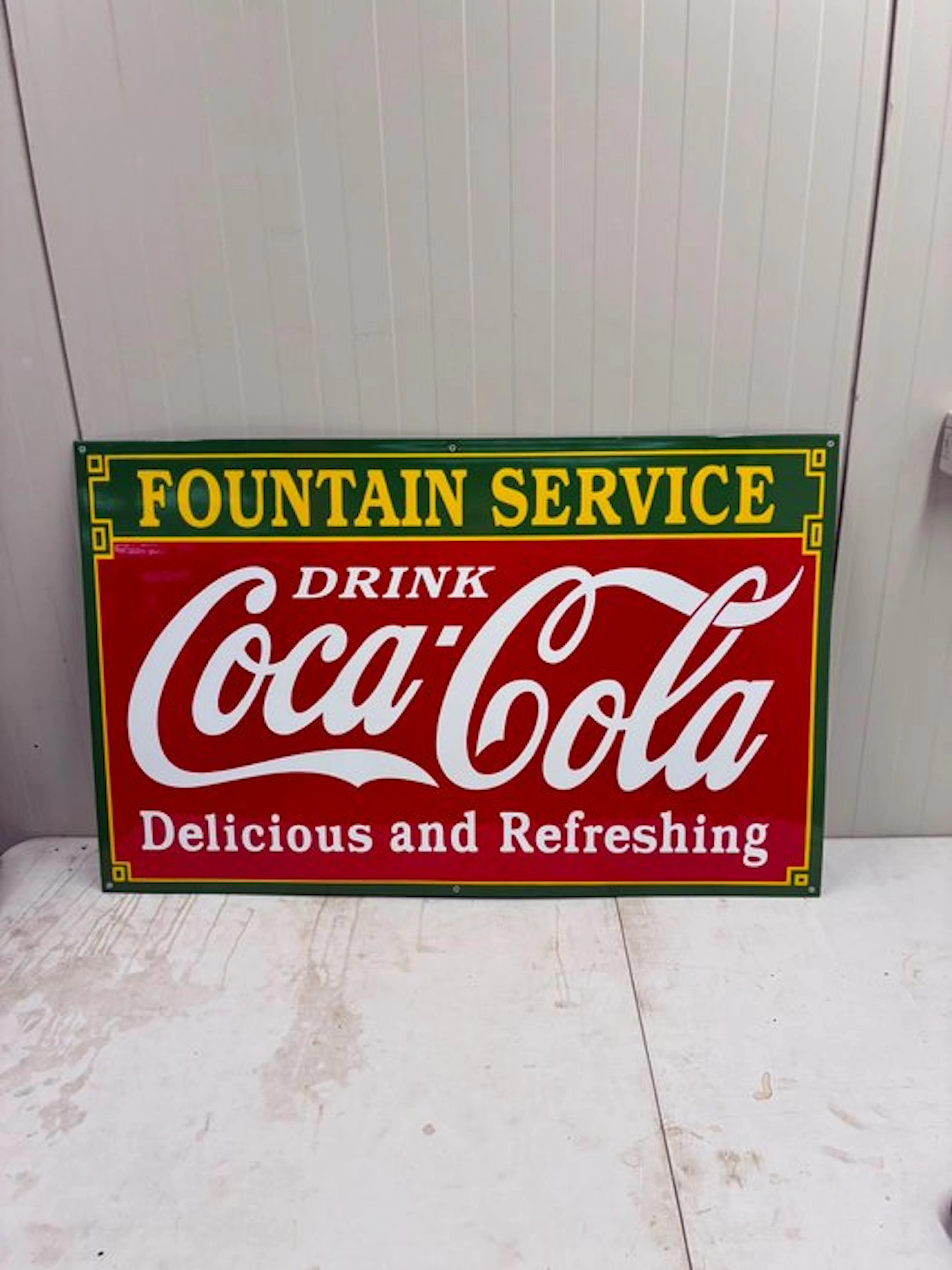 Coca-Cola Fountain Service – Groot Emaille Reclamebord –...