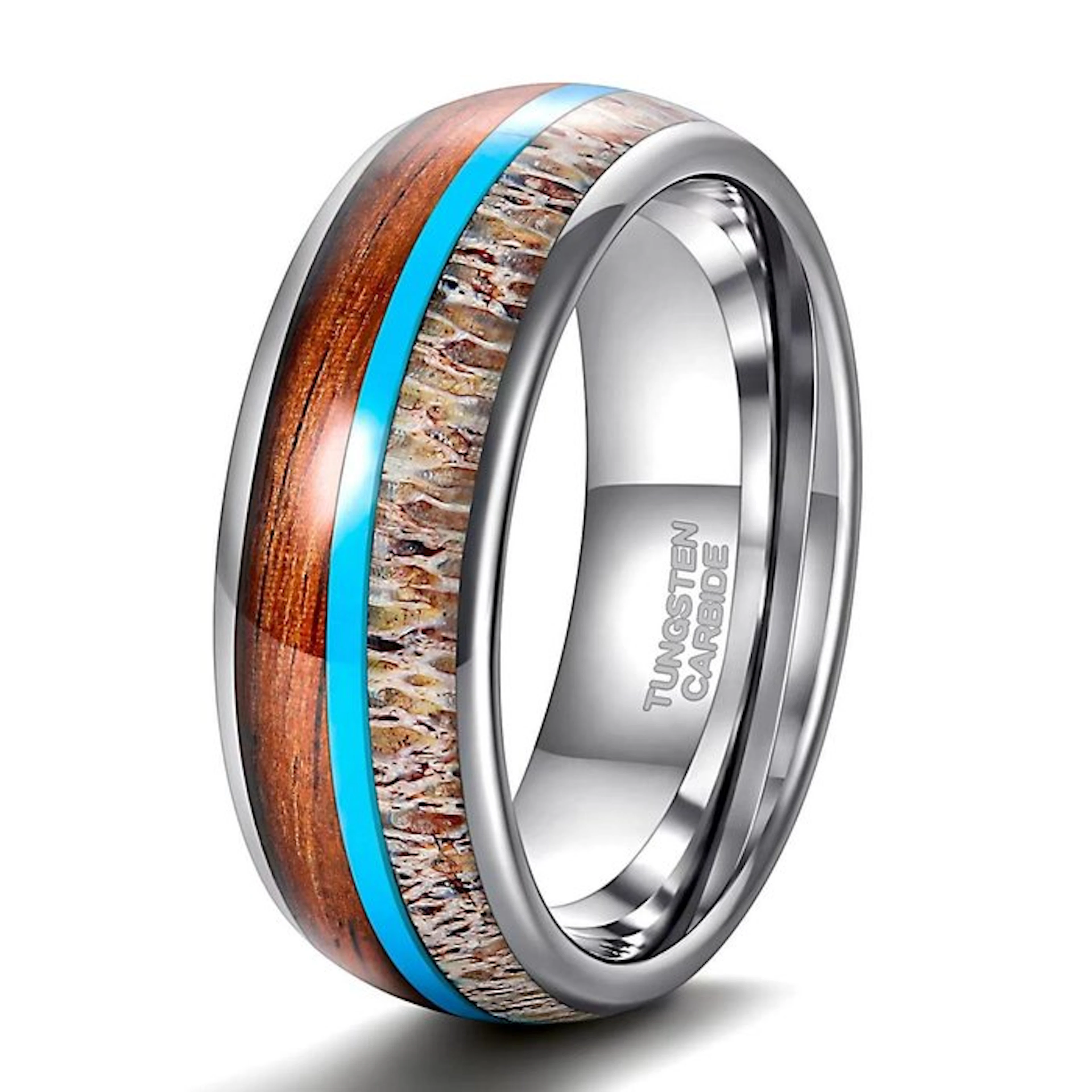 Tungsten Carbide Ring - Precision Laser Crafted Koa Wood