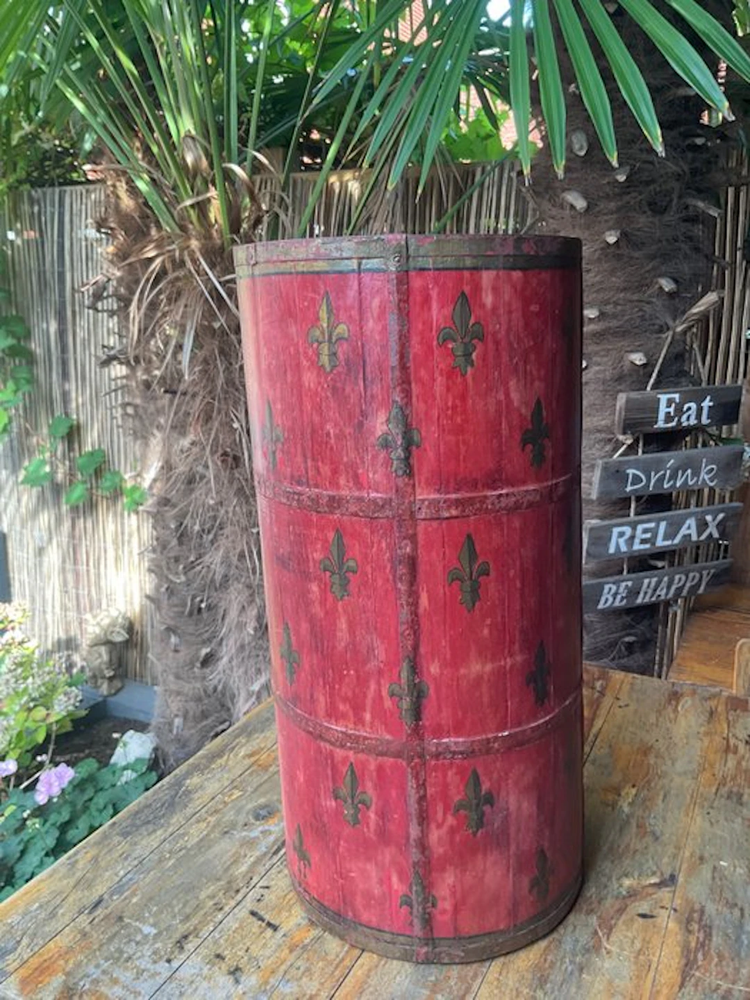 Umbrella stand/rack - Paraplubak - Wood, Copper - Antique Fleur de Lis