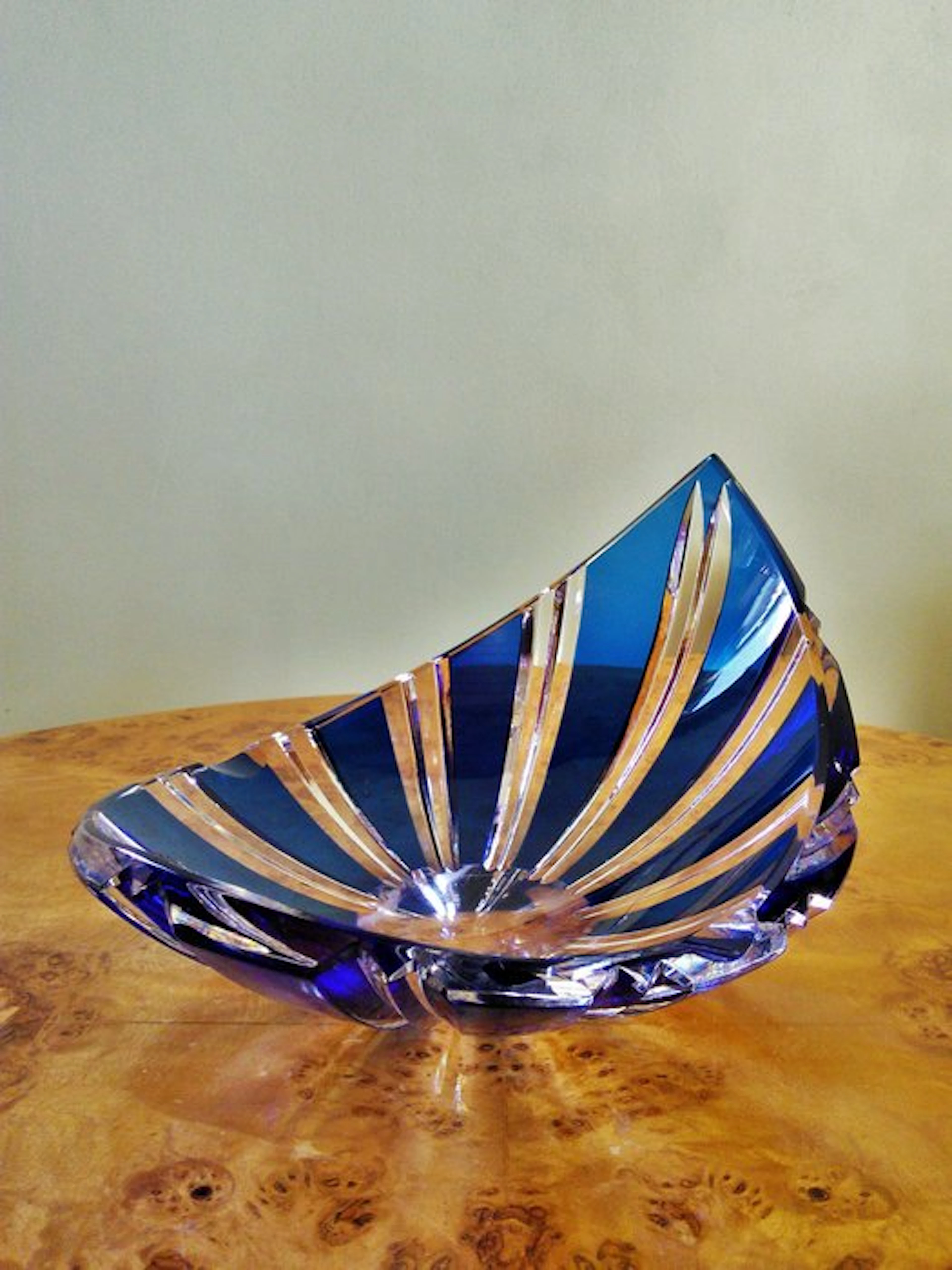 Val Saint Lambert - Platter - Art Deco coupe - Double Blue - Crystal