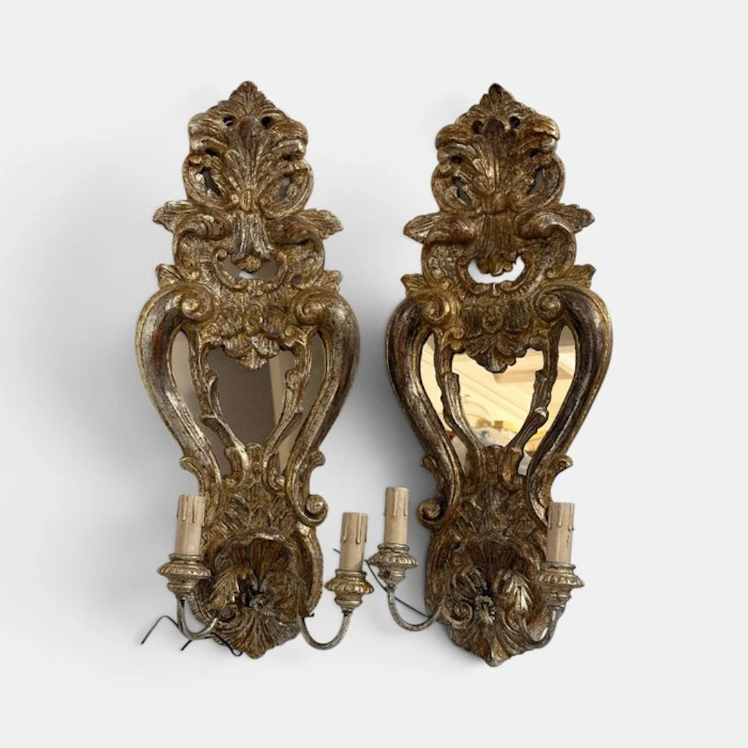 Wall sconce (2) - Wood, Glass, Gold, Metal