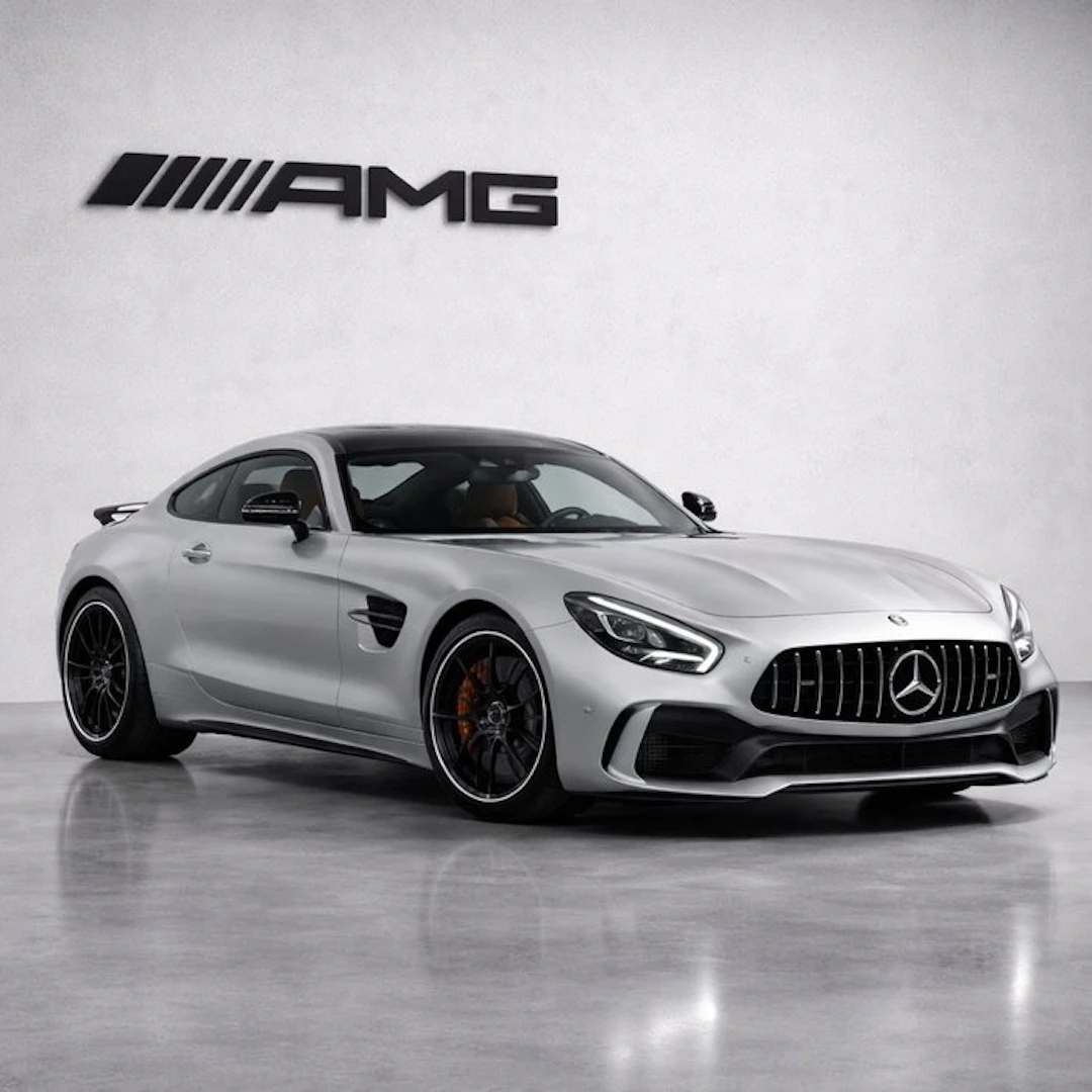 Mercedes-Benz - AMG logo on wall with Mercedes-AMG GT - AMG - Sign - ABS